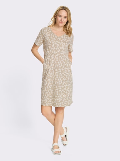 Jerseykleid mit Taschen - beige-ecru-bedruckt