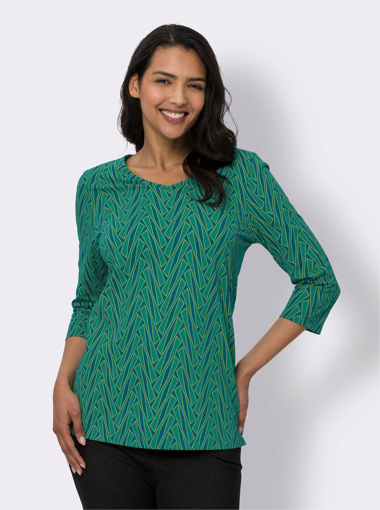 Shirt met 3/4-mouw - petrol geprint