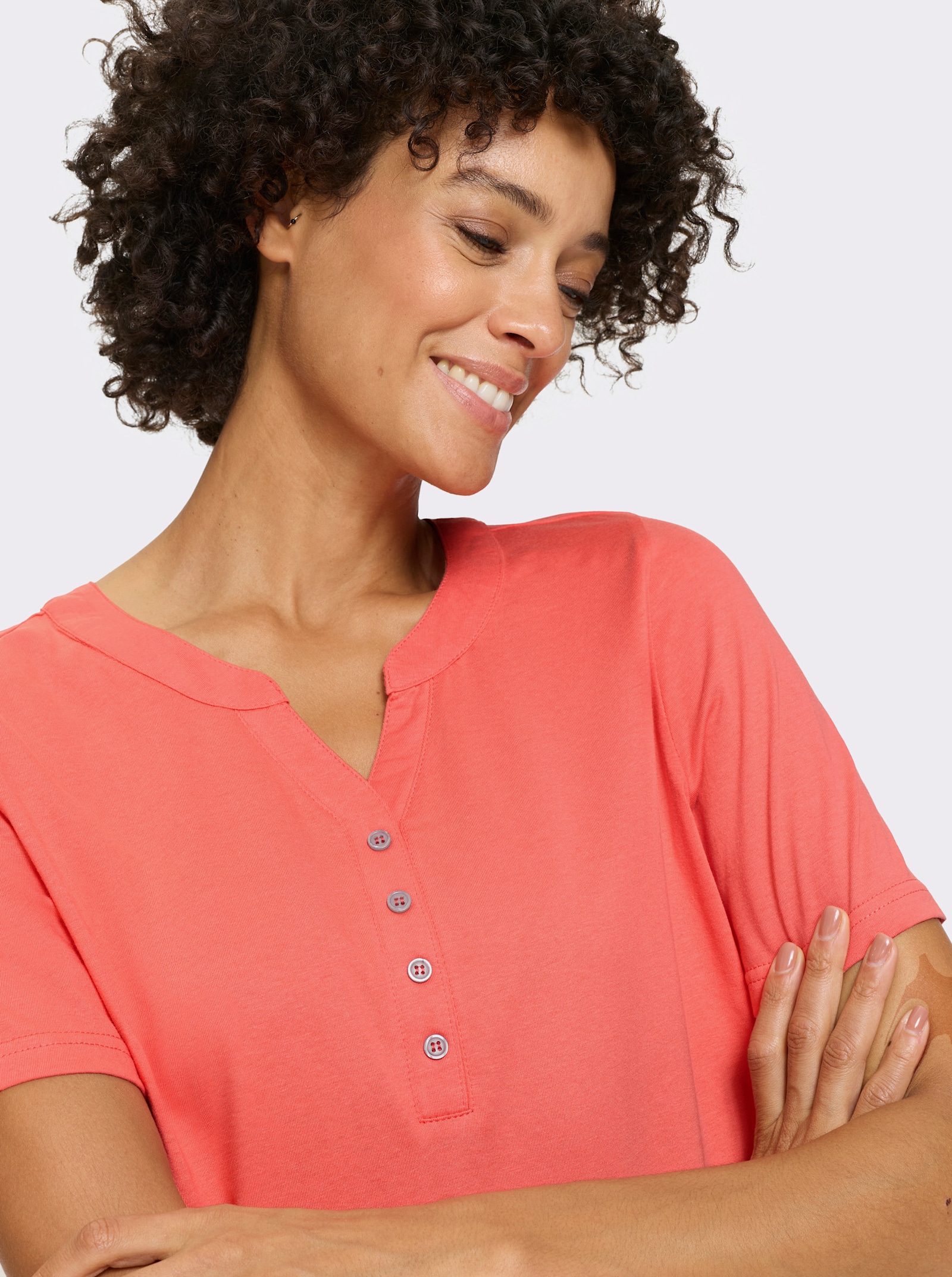 Tričko, kr.rukávy, kontr.gombíky - Koralová