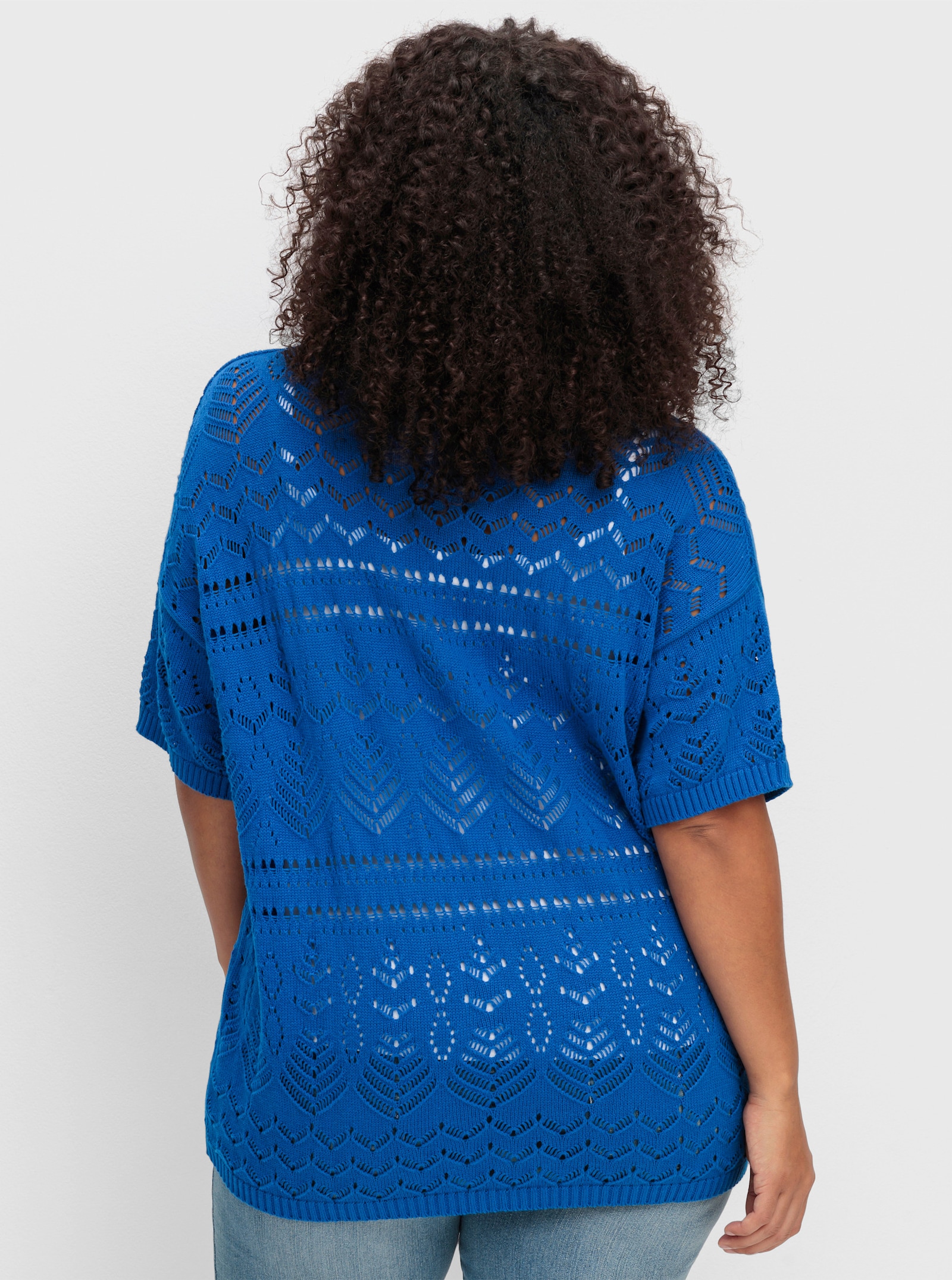 sheego Pullover im Ajourstrick - kobaltblau