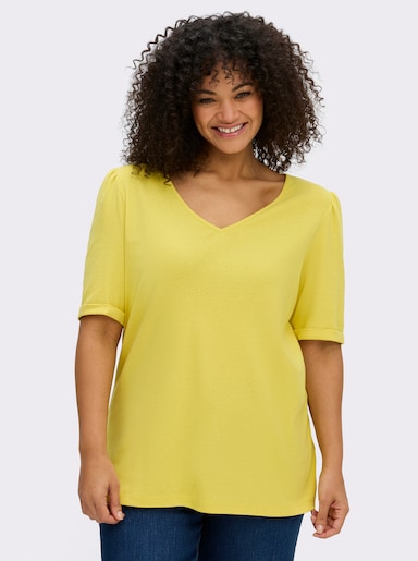 sheego Shirt met V-hals in licht getailleerd model - limoen