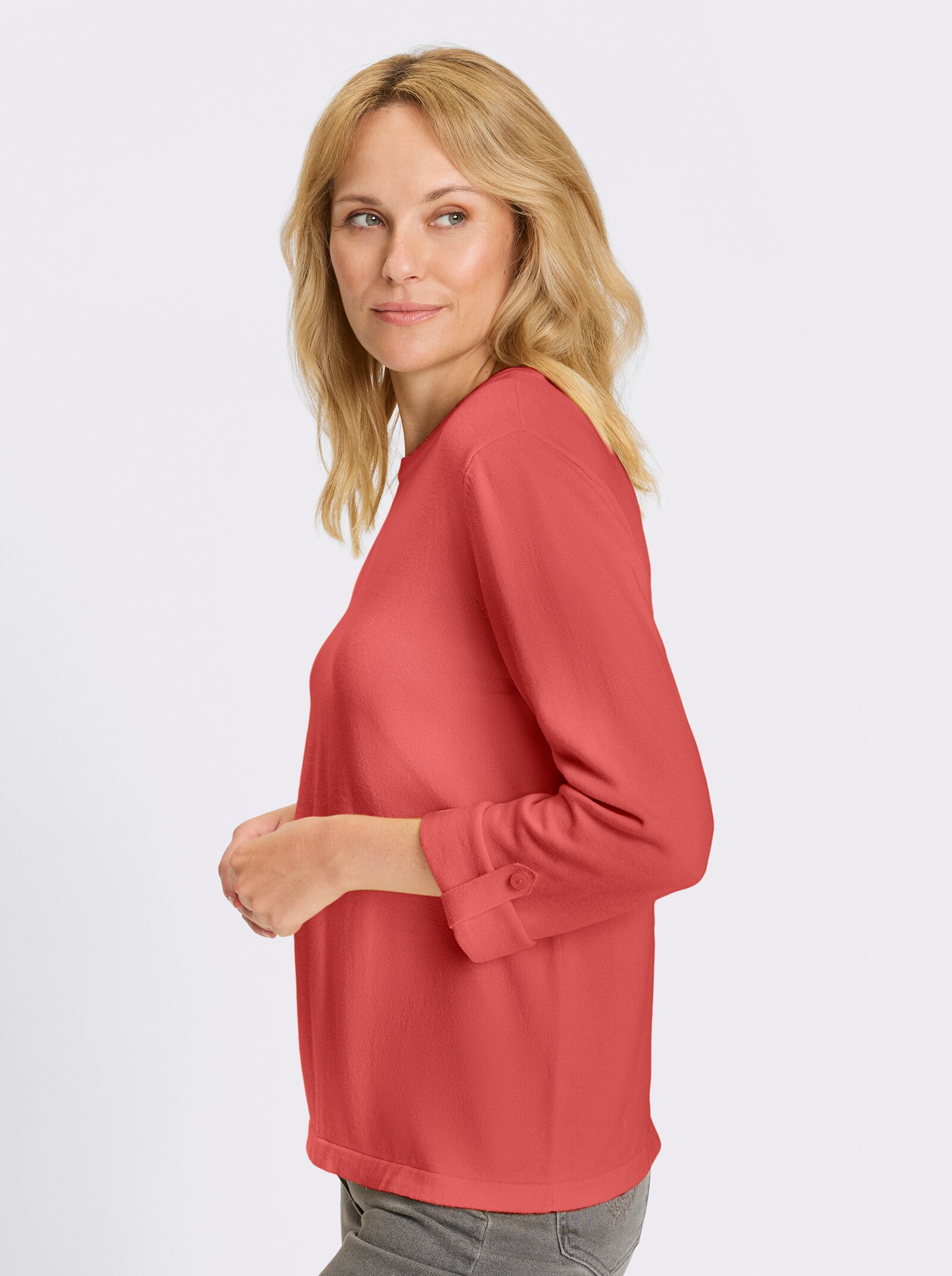 3/4 Arm-Pullover aus reiner Baumwolle - koralle