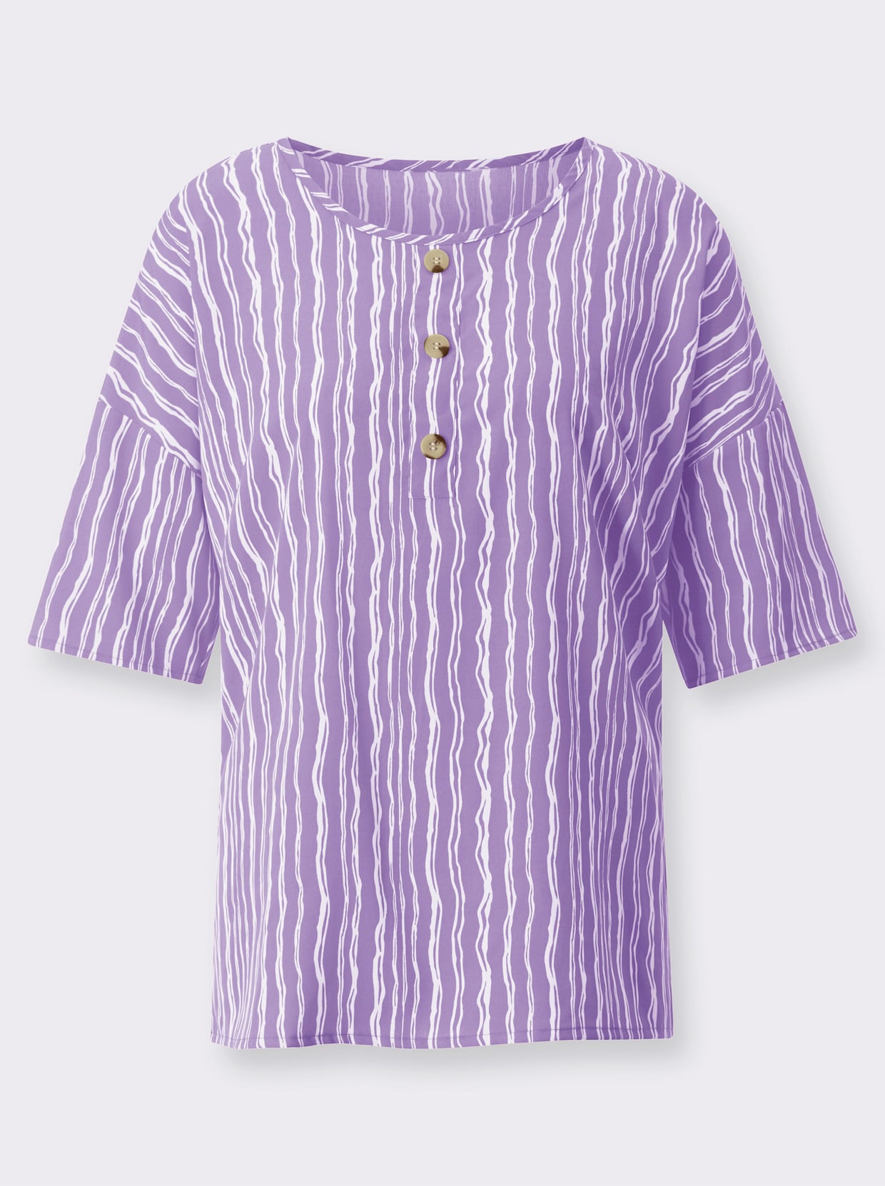Bekväm blus - lavendel-vit-med tryck