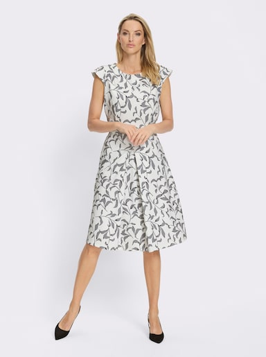 heine Etuikleid inklusive Bindegürtel - ecru-schwarz-bedruckt