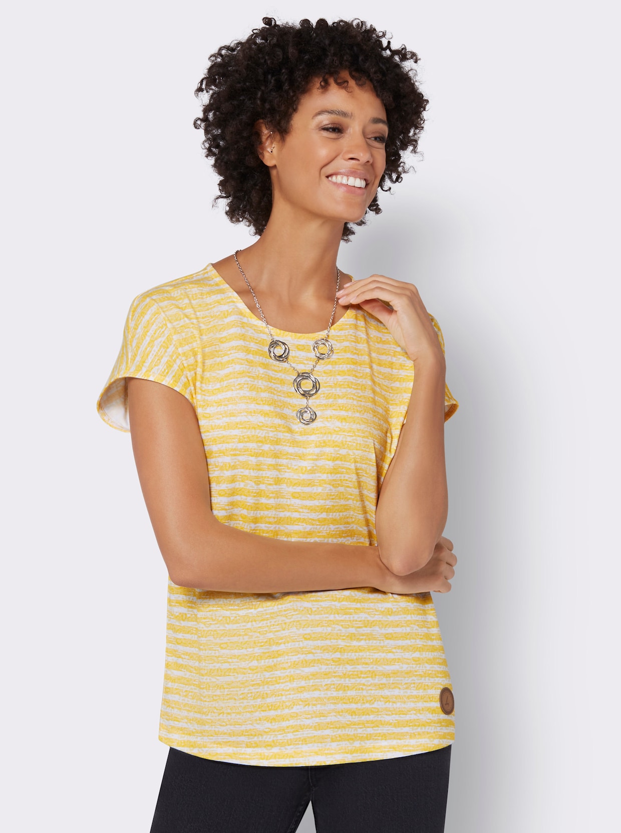 T-shirt - jaune soleil-écru à rayures fines