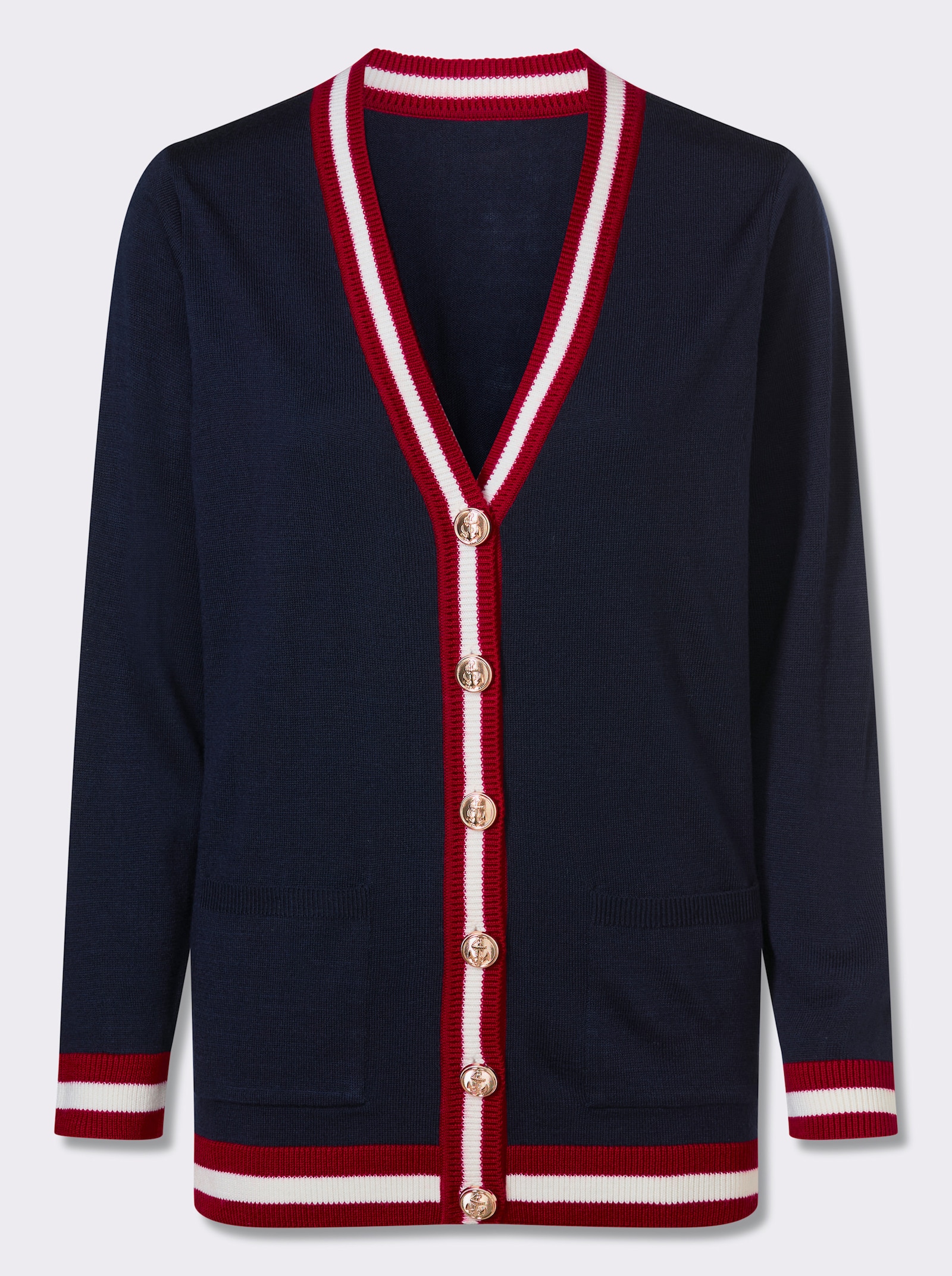 Pletený kardigan - námornícka modrá a červená