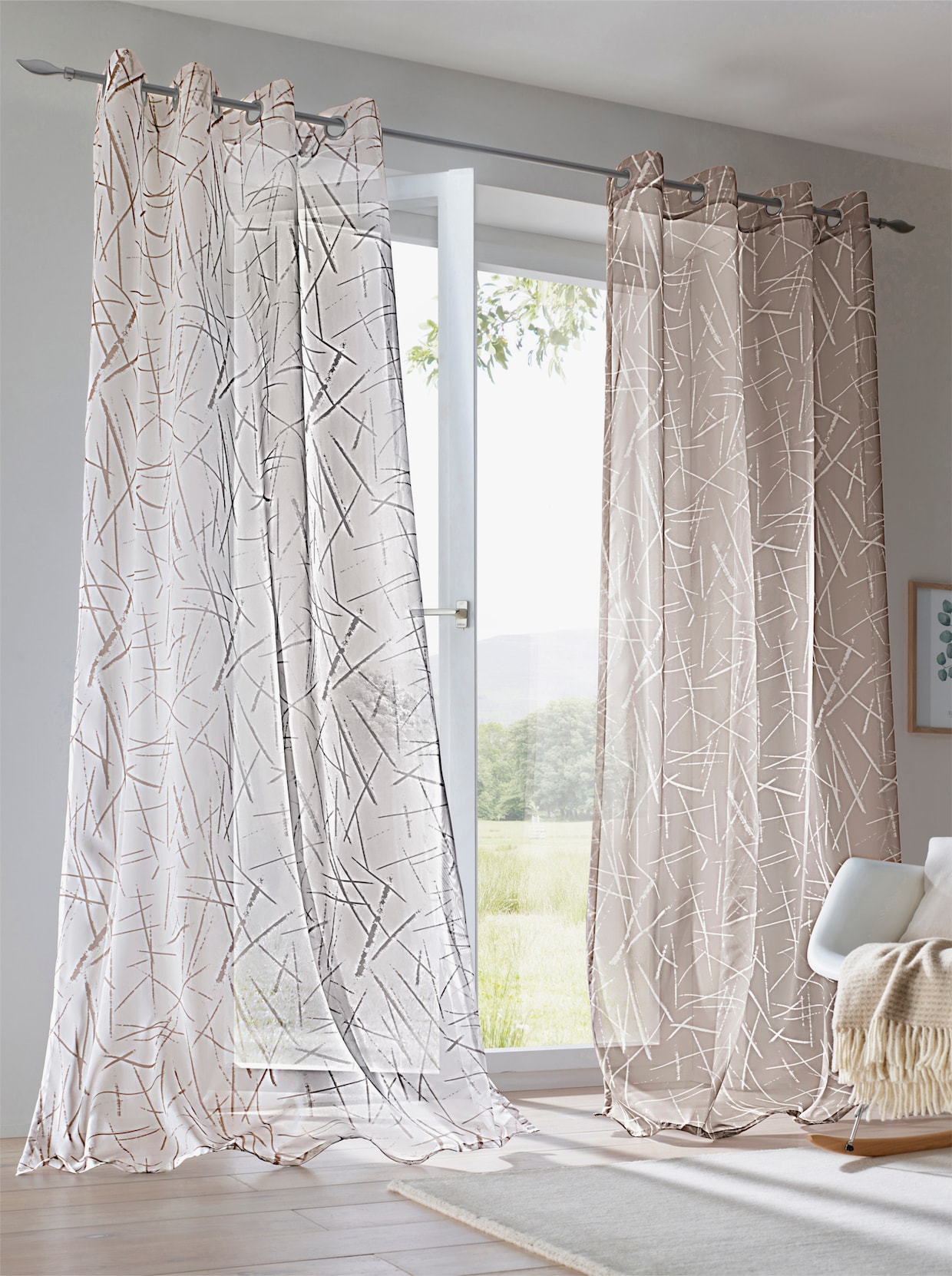 heine home Decoratieve vitrage - wit/taupe