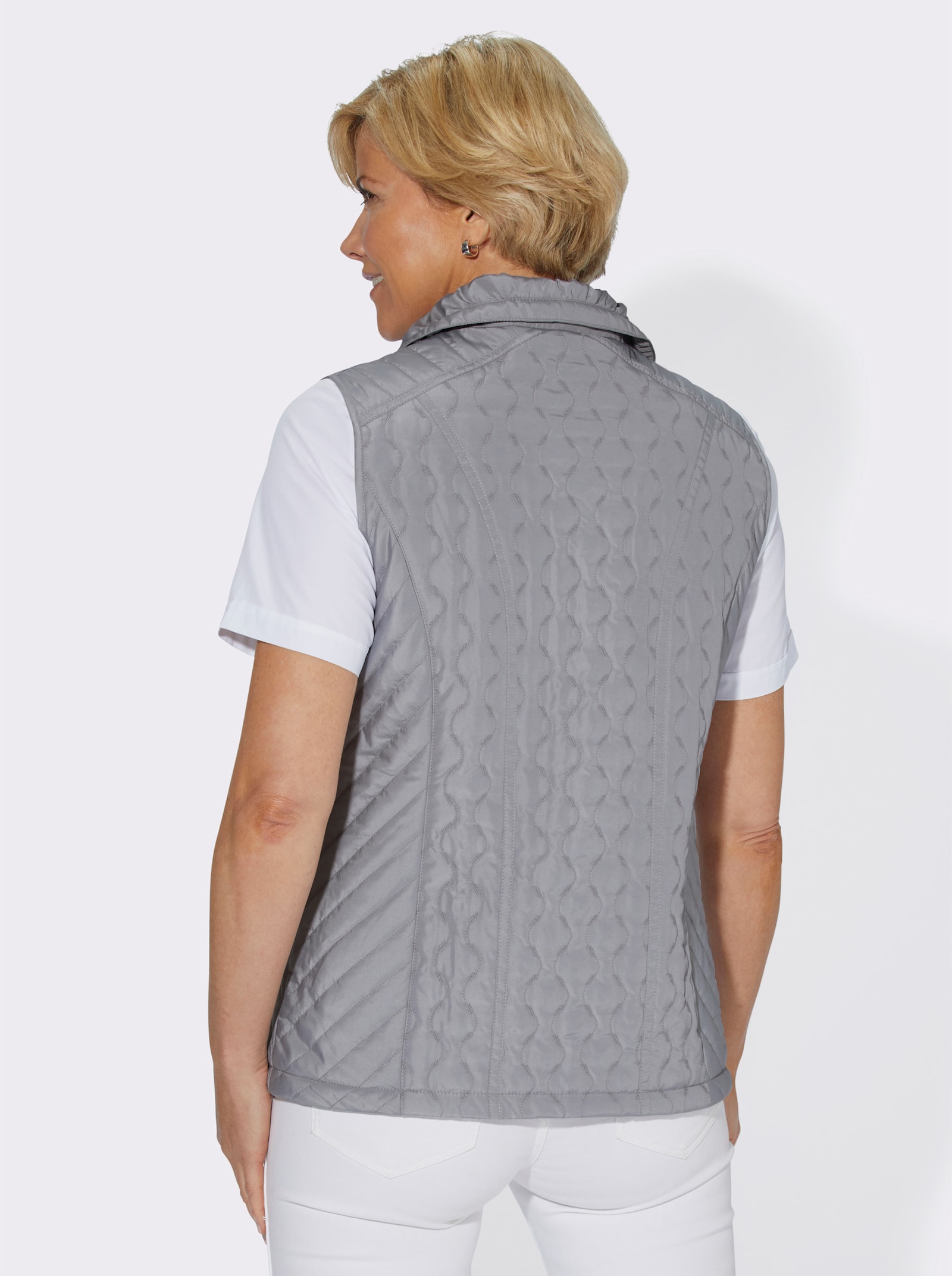 Steppweste mit Reißverschluss-Taschen - steingrau