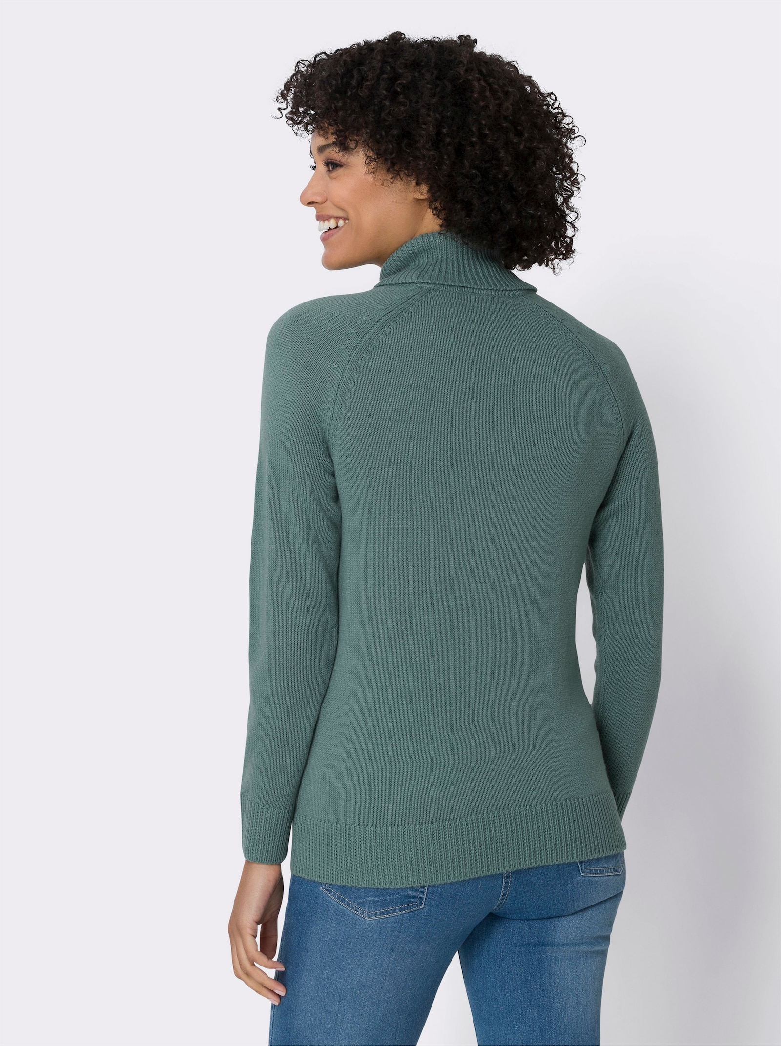 Pullover met rolkraag en sierband - jade