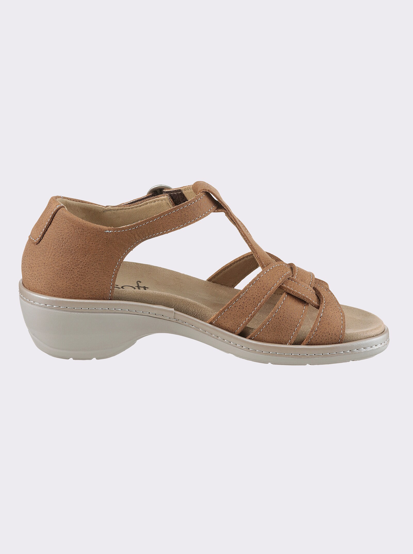 airsoft comfort+ Sandalette mit Zierschliesse und Klettverschluss - cognac