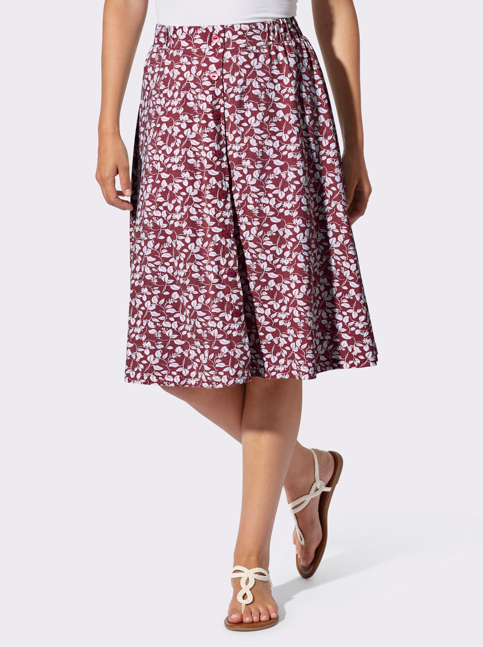 Schlupfrock mit imitierter Knopfleiste - dunkelrot-weiß-bedruckt