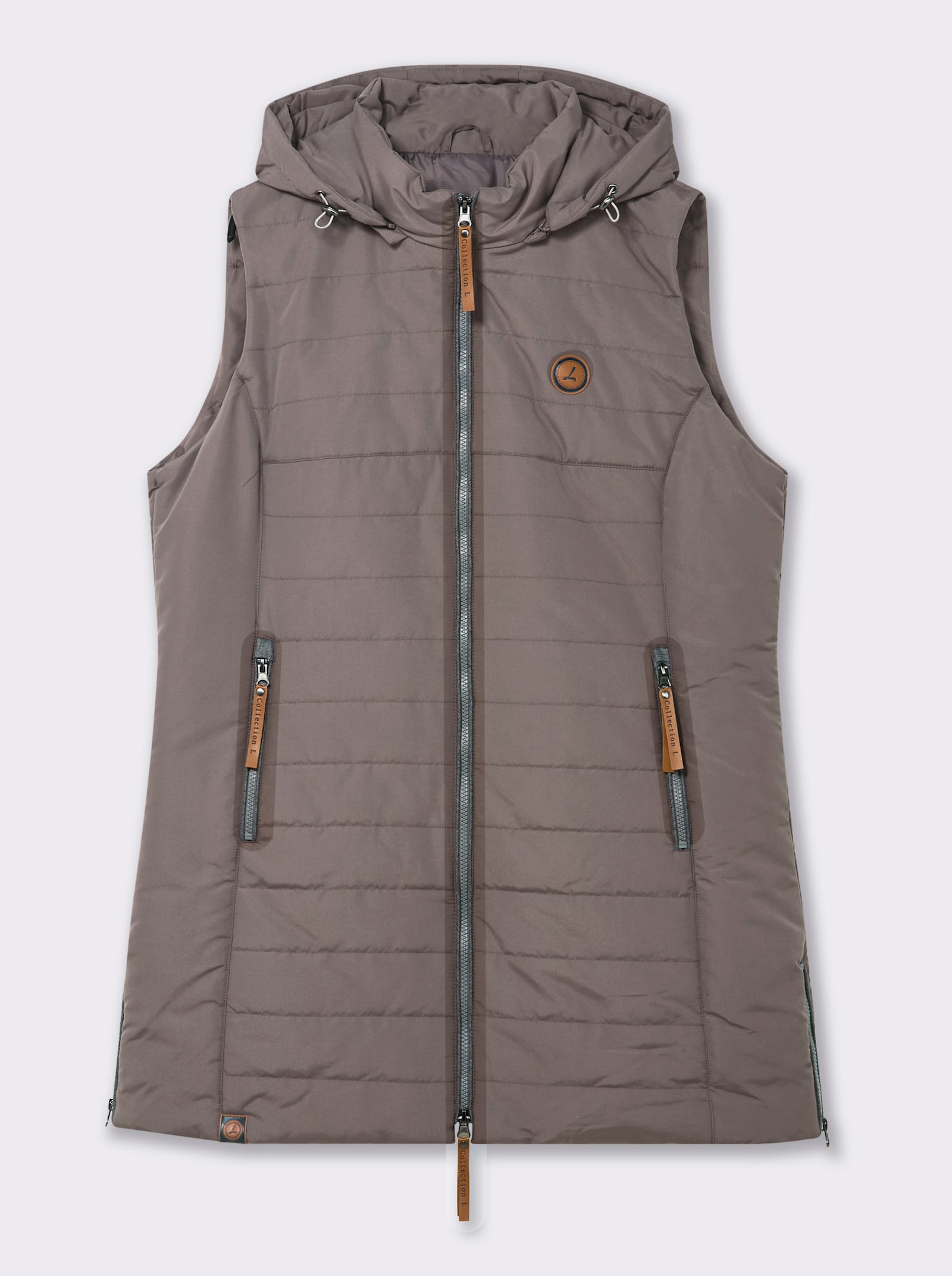 Longweste mit abnehmbarer Kapuze - taupe