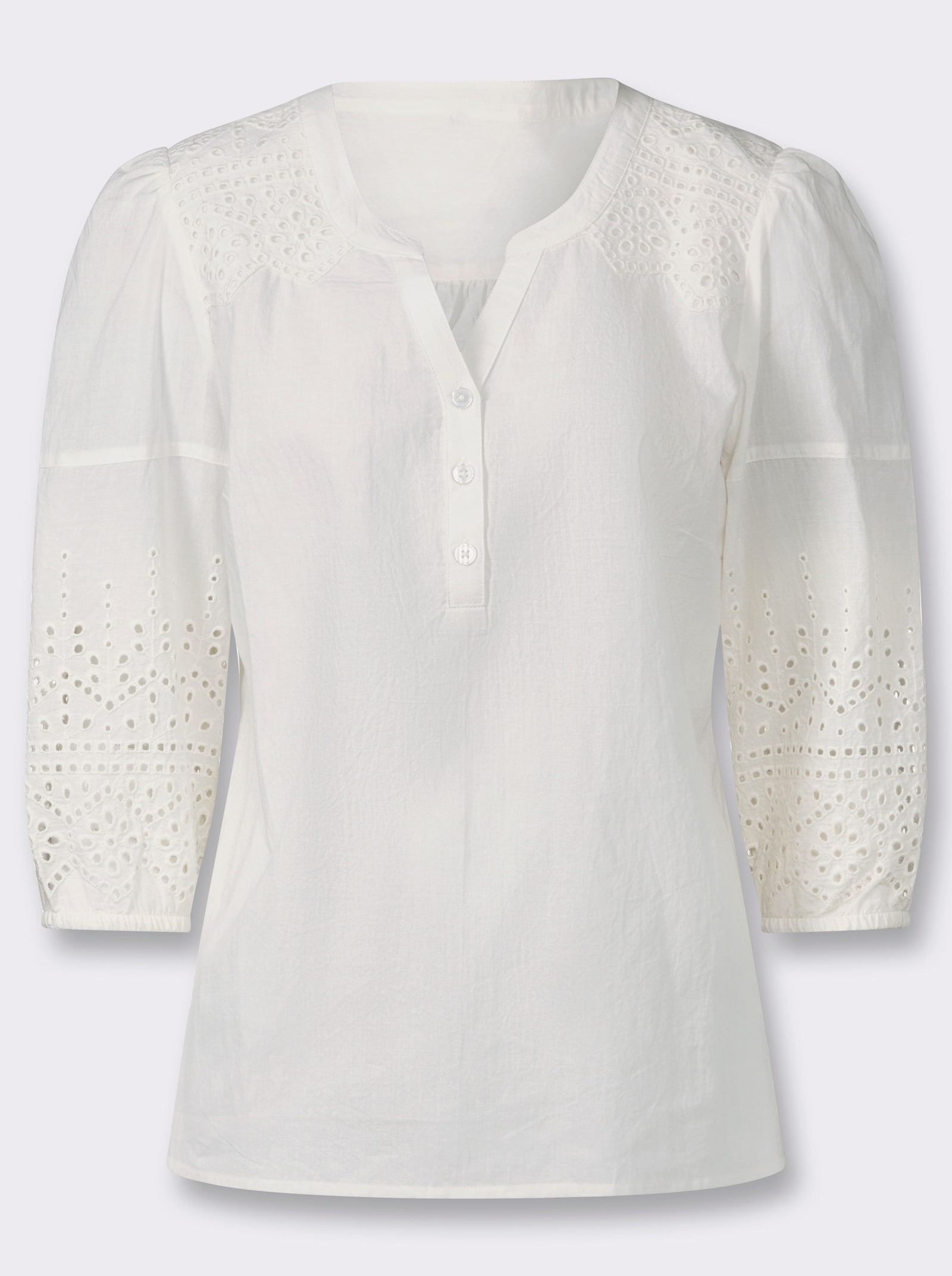 Baumwollbluse mit Madeira-Stickerei - champagner