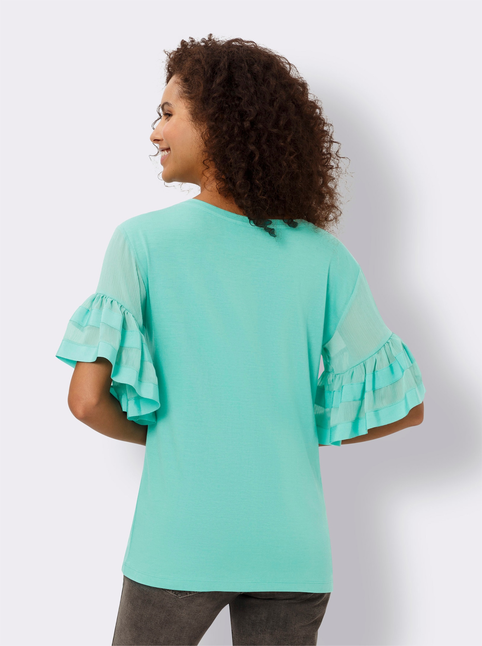 heine Rundhalsshirt mit Volant-Ärmel - blaugrün