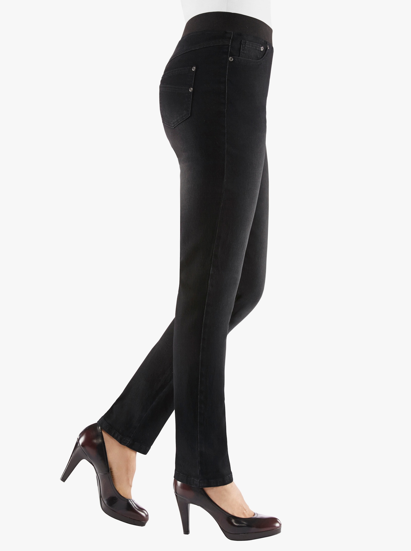 Comfortjeans met geribde comfortband van tricot - black denim