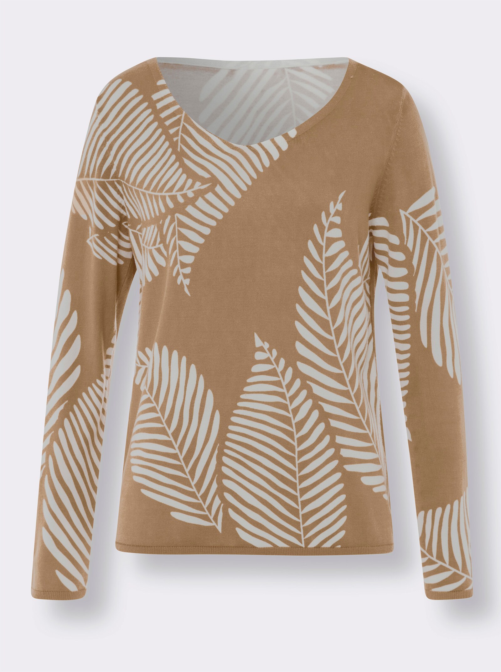 heine Pullover van fijntricot met bladerpatroon - camel/ecru gedessineerd
