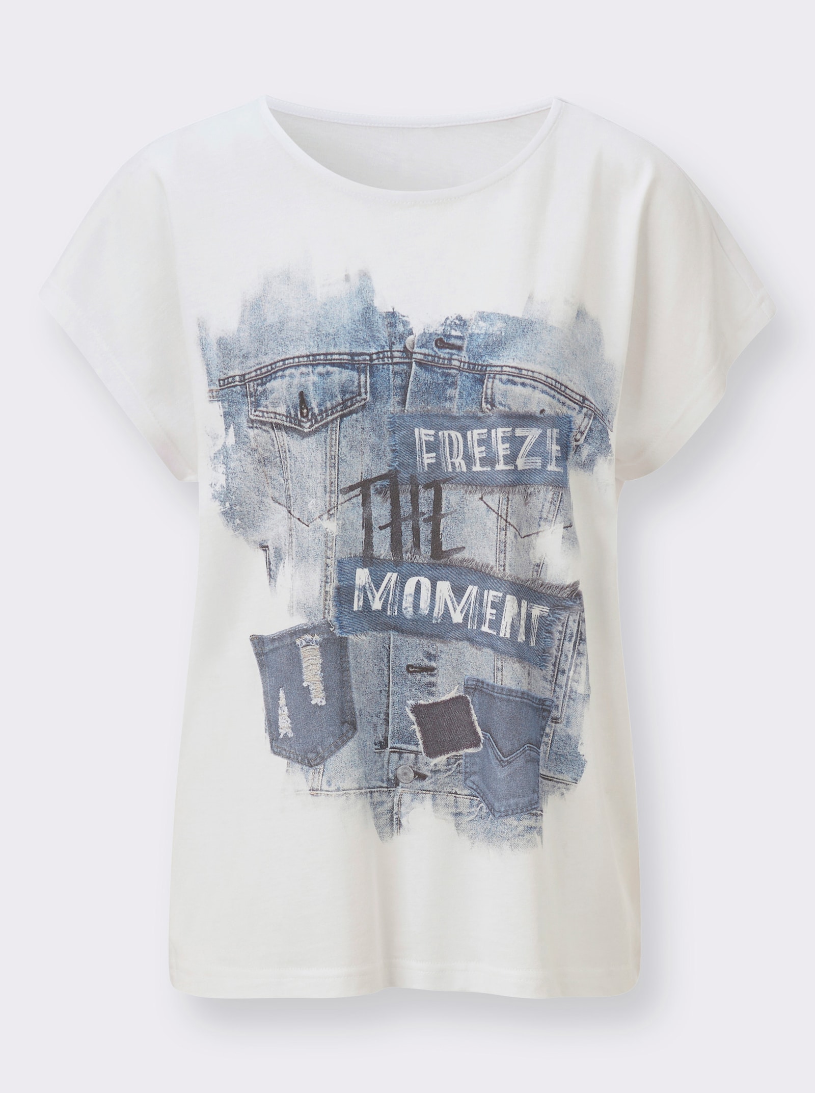 Shirt mit Druck-Motiv vorne - weiß-jeansblau-bedruckt