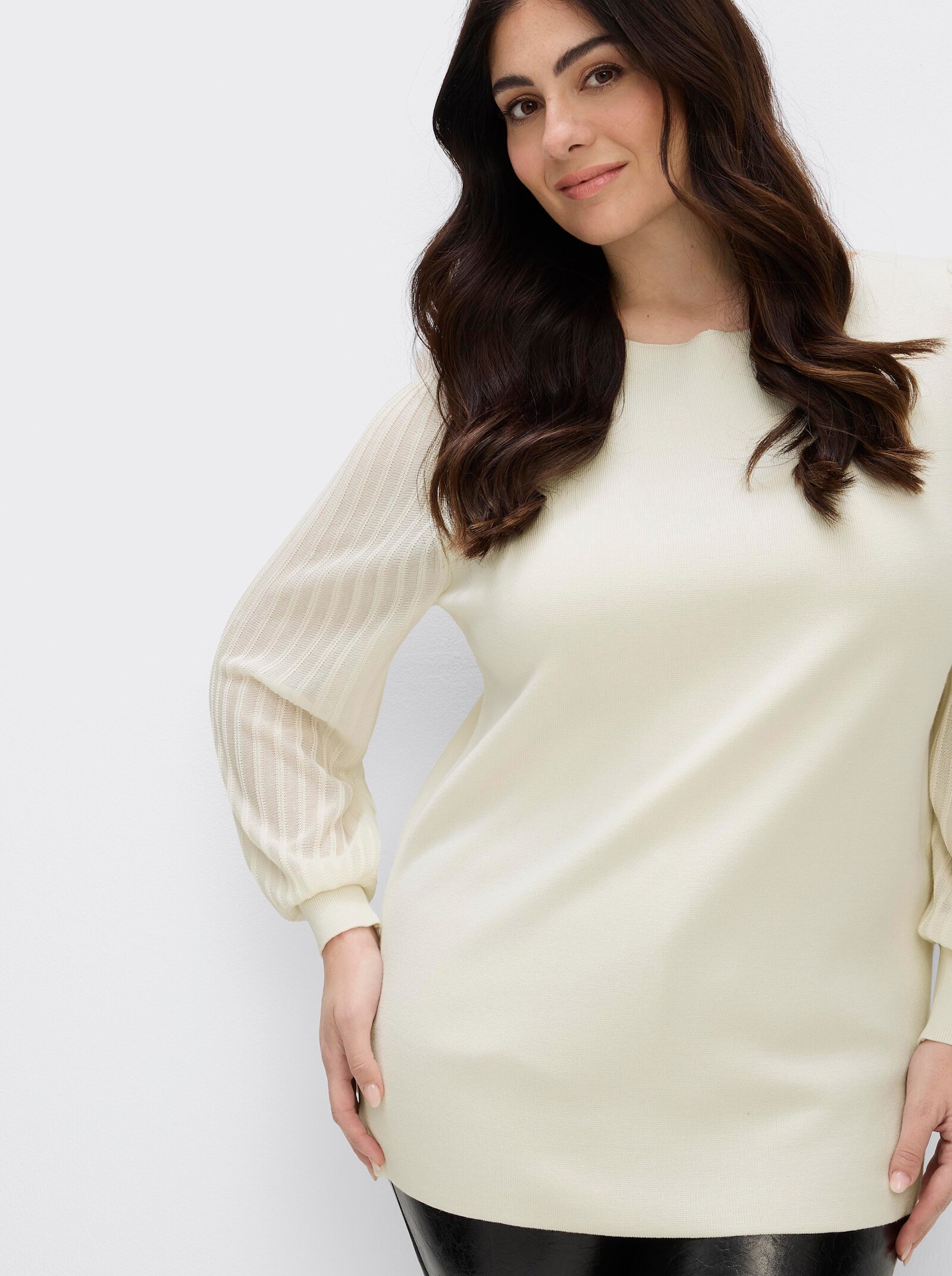 sheego Langarm-Pullover mit Ballonärmeln - champagner