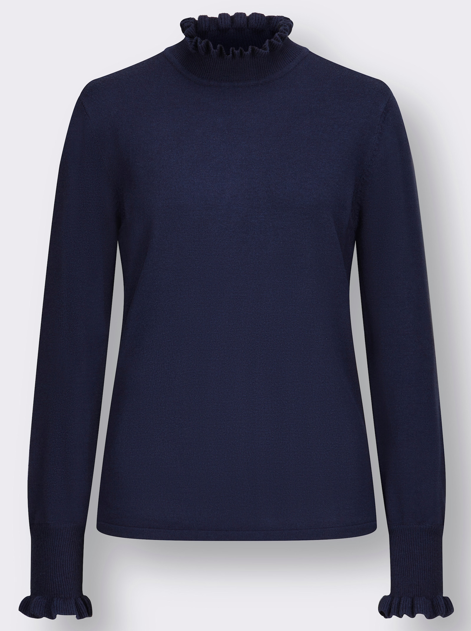  Stehkragenpullover mit Rüschen - marine
