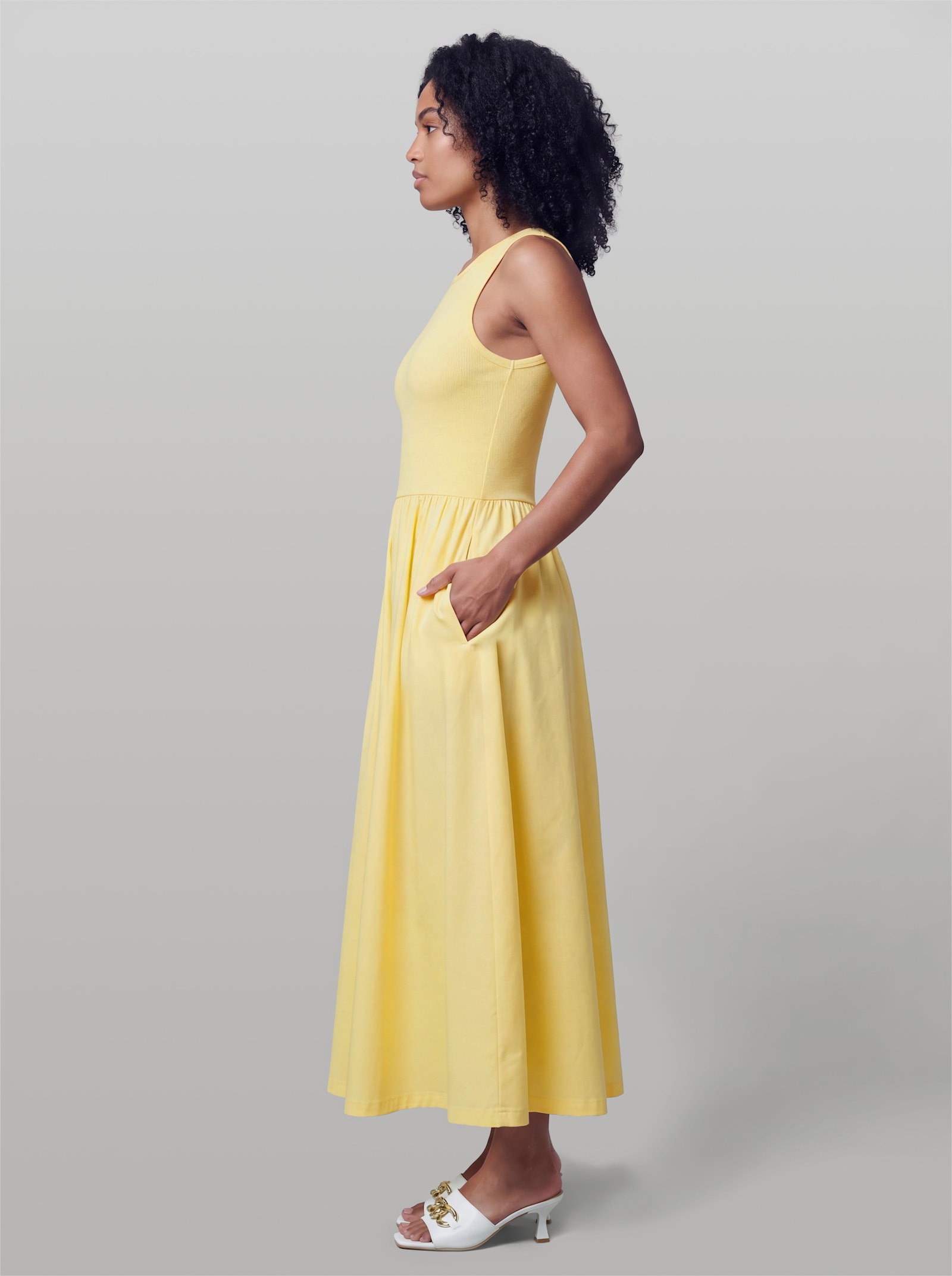 heine A-Linien-Kleid mit Jersey-Oberteil - zitrone
