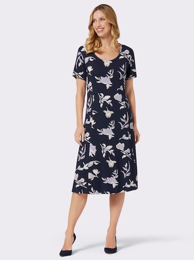 Jerseykleid in Schlupfform - marine-flieder-bedruckt