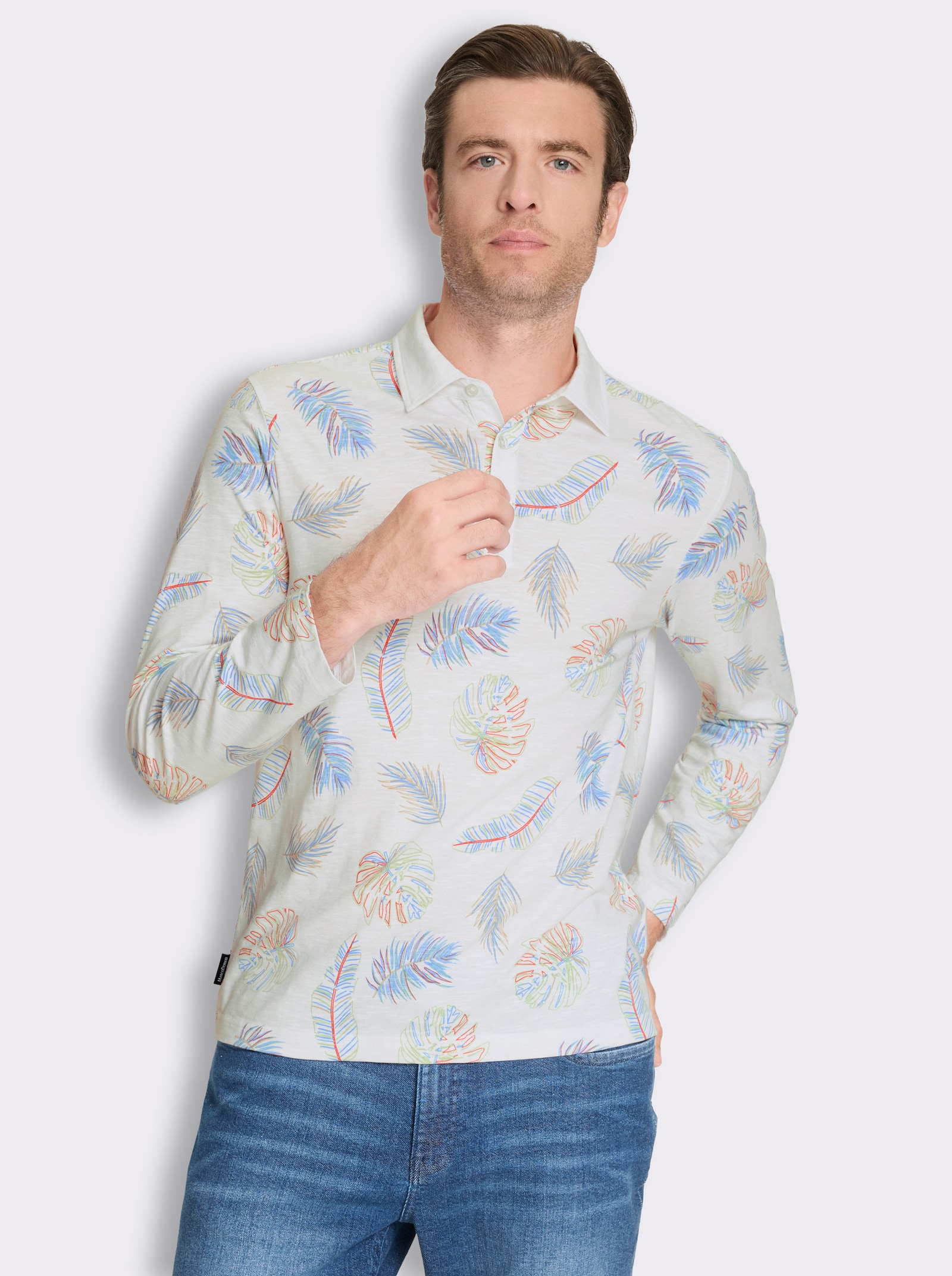 Marco Donati Langarmshirt aus Flammgarn - weiß-bedruckt