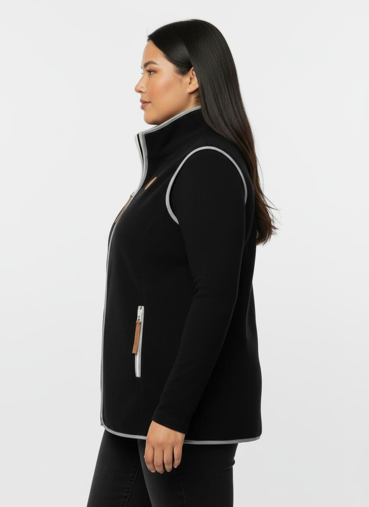 Fleeceweste mit Kontrastpaspeln - schwarz