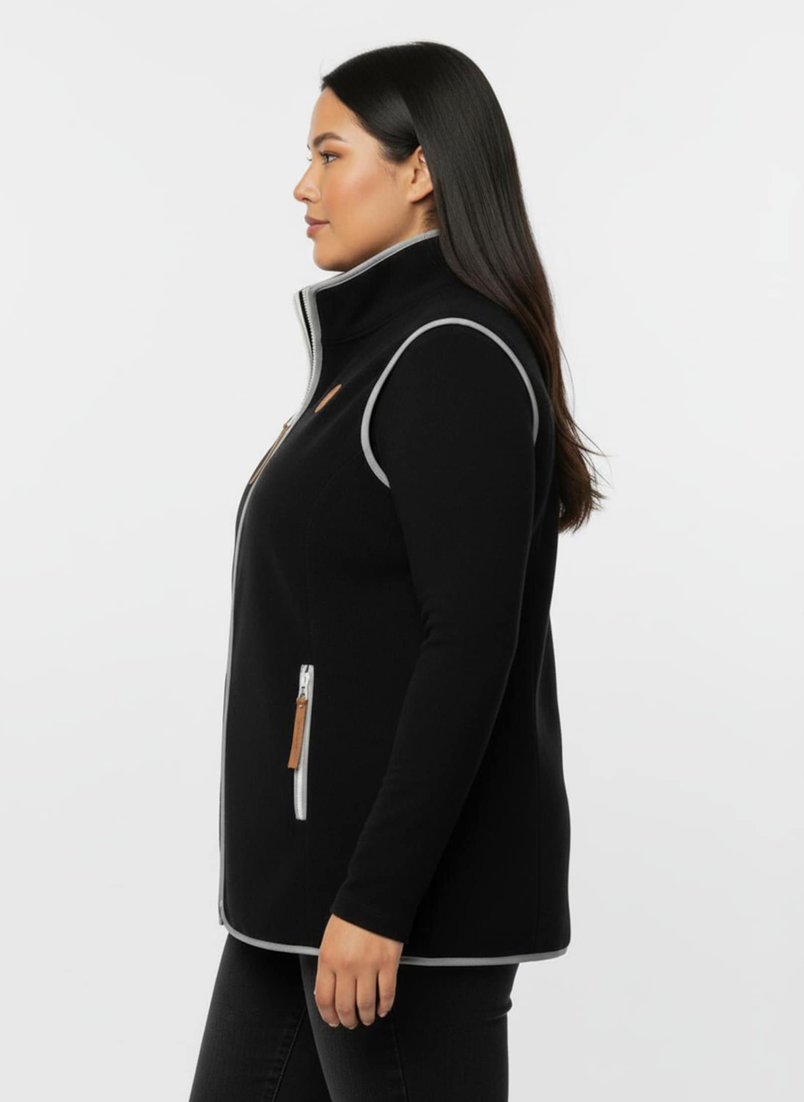 Fleeceweste mit Kontrastpaspeln - schwarz