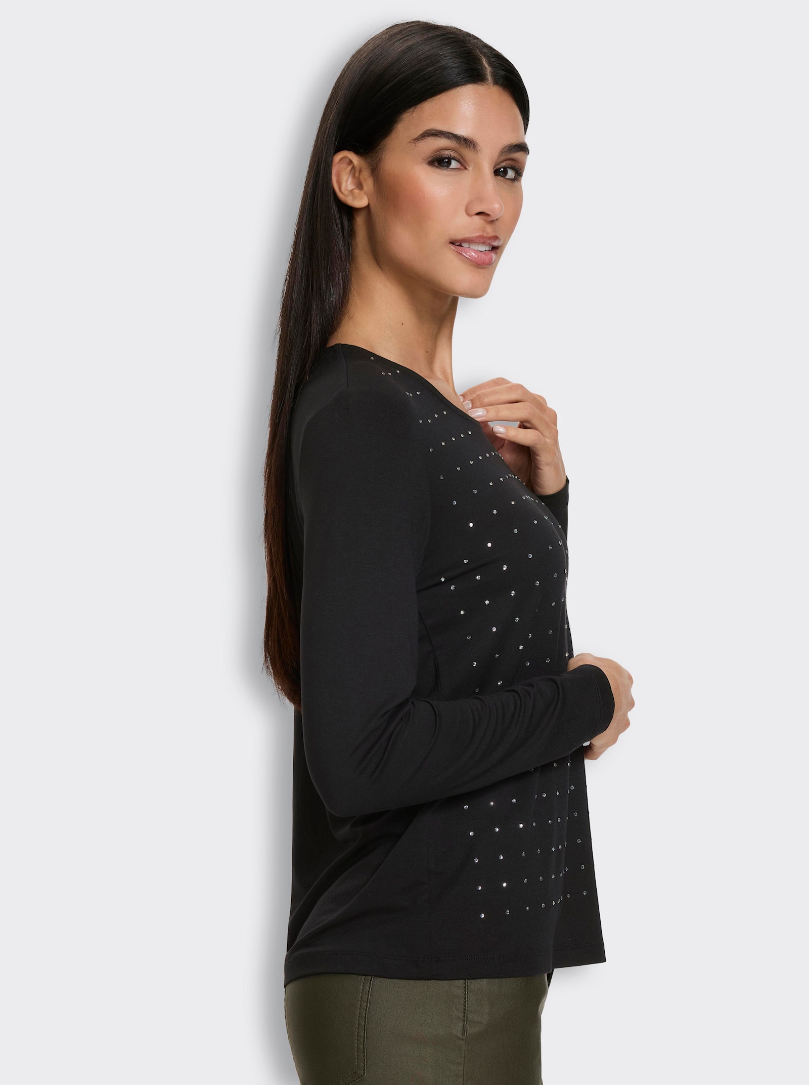 heine Rundhalsshirt mit Glitzersteinchen - schwarz