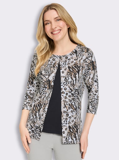 2-in-1-Shirt in A-Form - ecru-schwarz-bedruckt