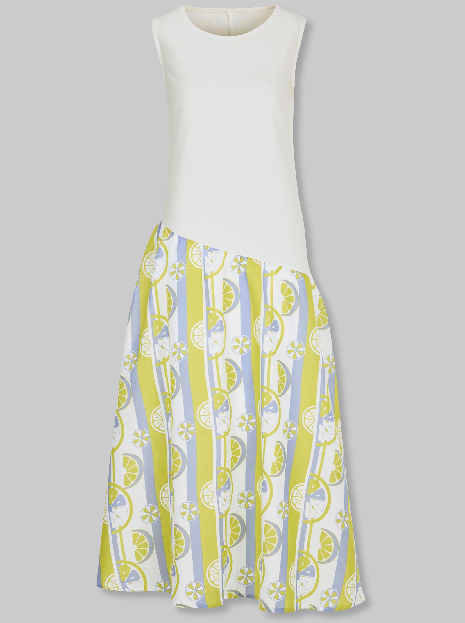 heine Sommerkleid im Materialmix - ecru-limone-bedruckt