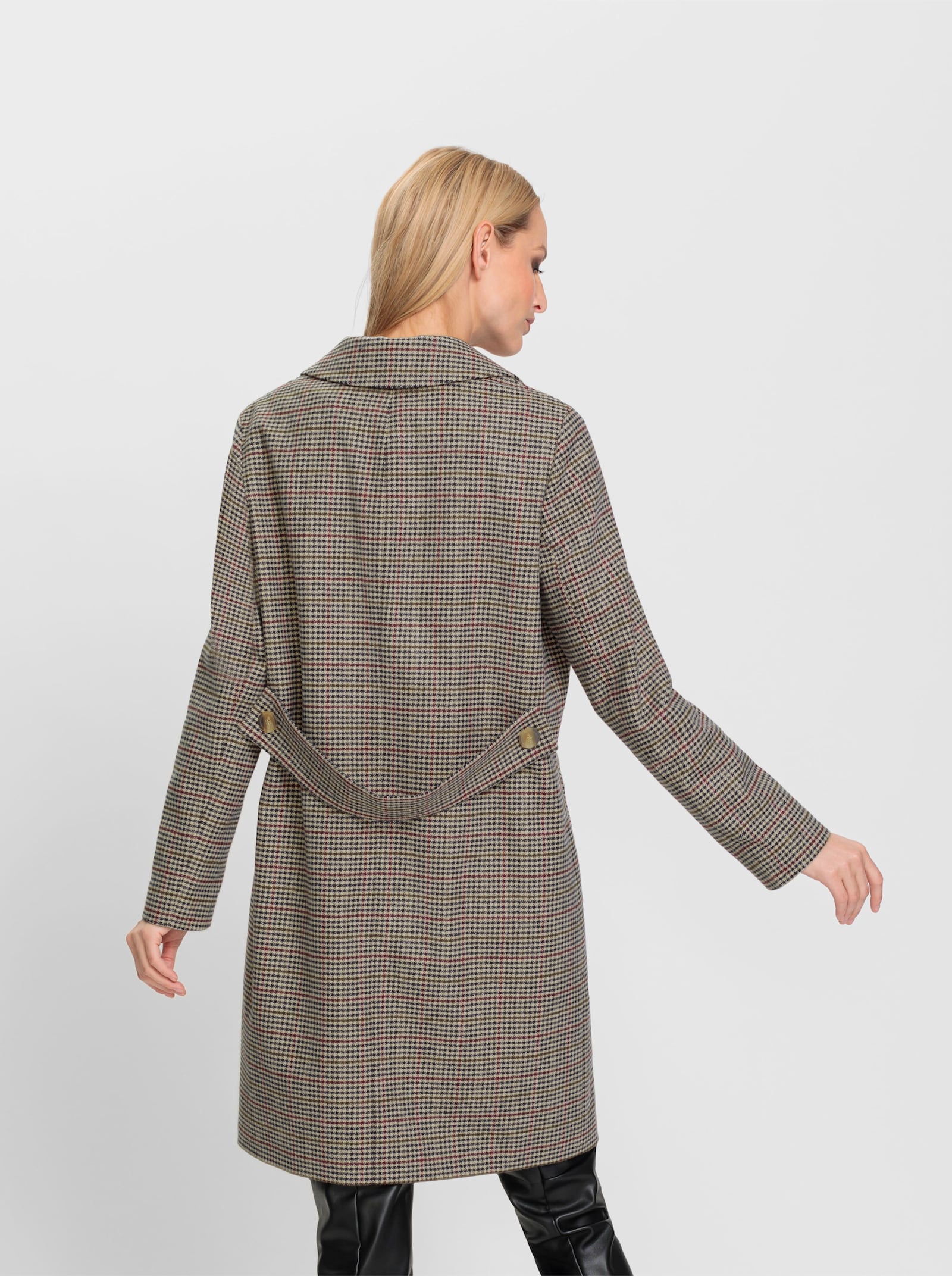 heine Kurzmantel mit Web-Karo - sand-dunkeltaupe-kariert