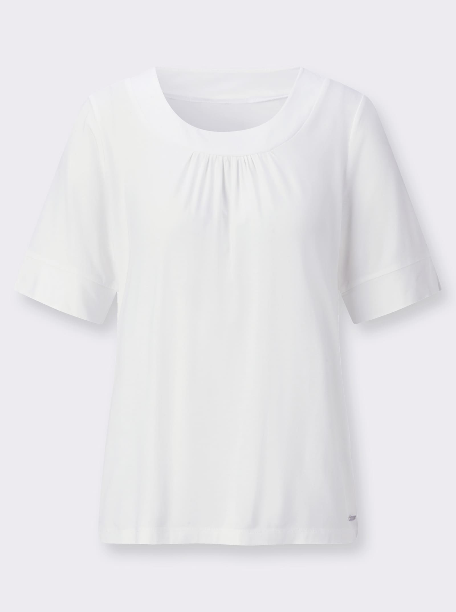 Rundhalsshirt mit dezenter Raffung - ecru