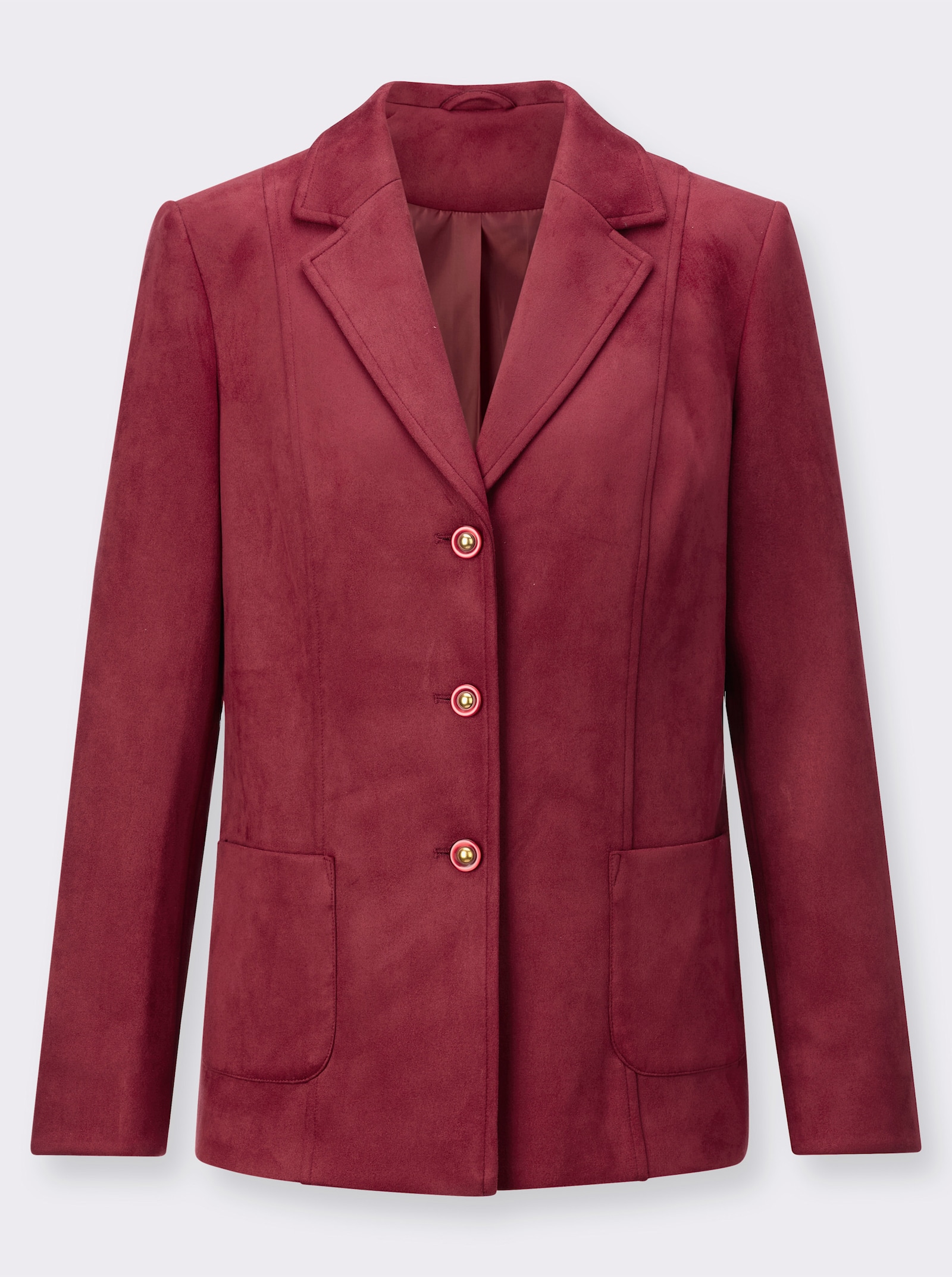 Lederimitat-Blazer mit 2 aufgesetzten Taschen - dunkelrot