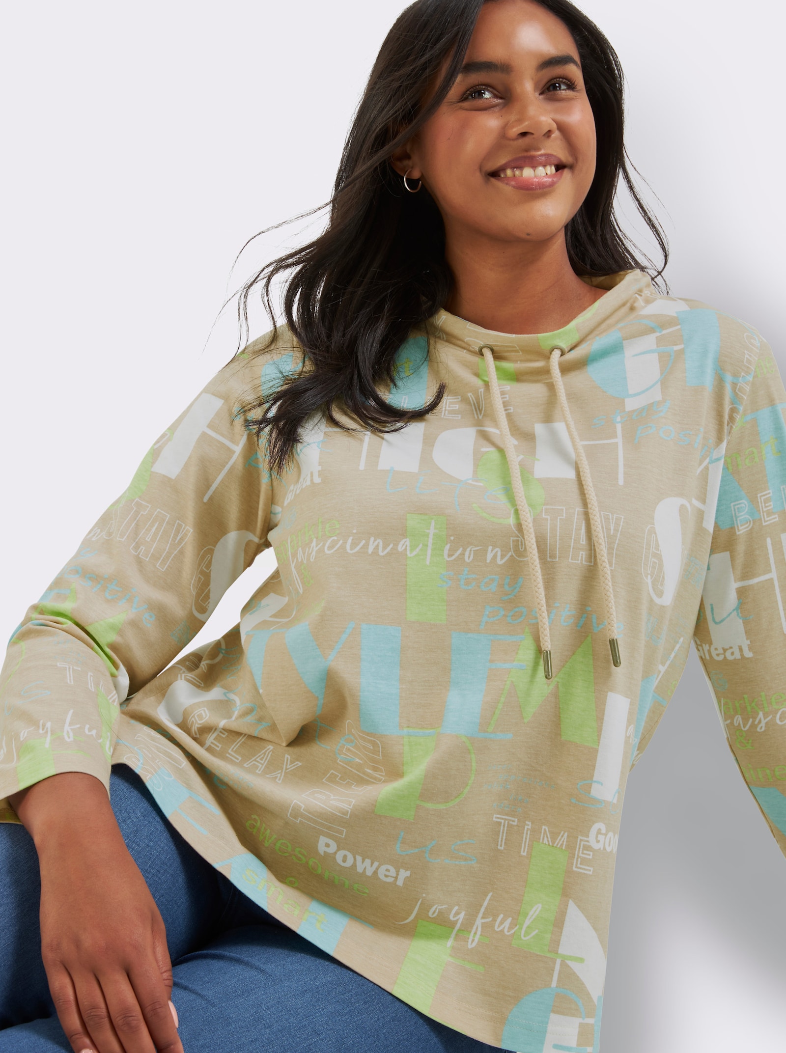 Langarmshirt - sand-mint-bedruckt