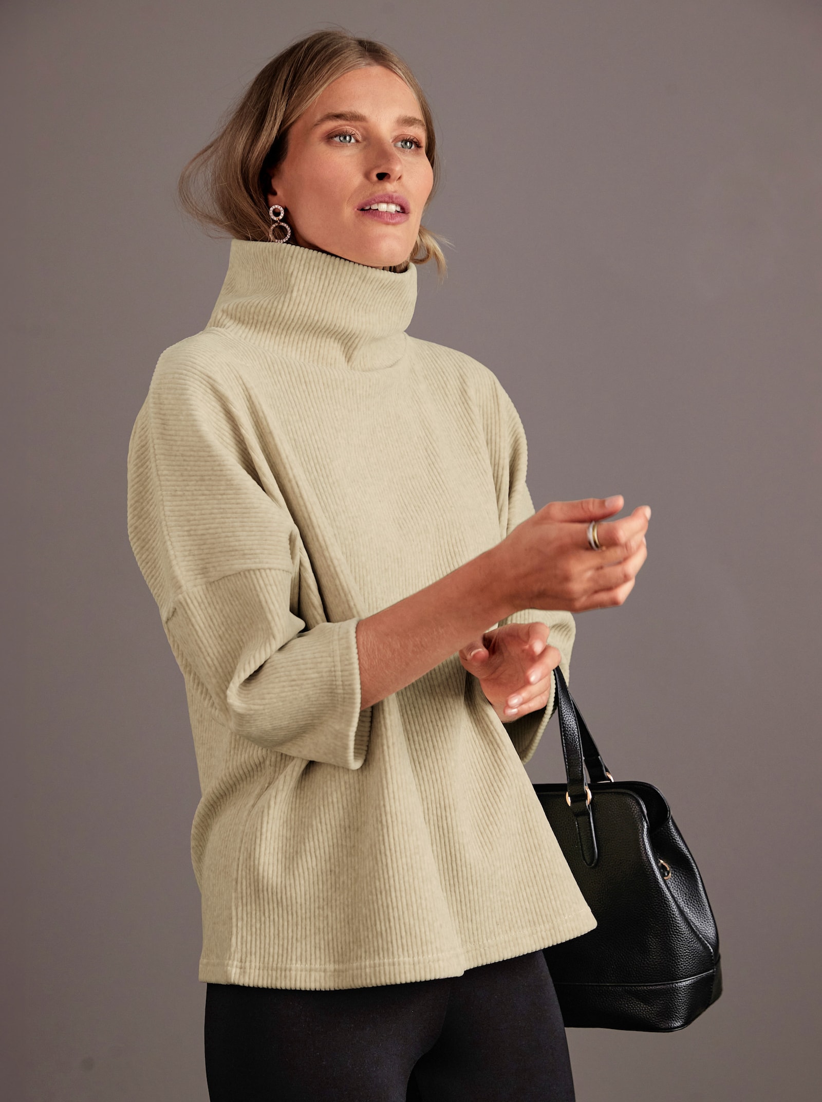 Rippshirt in Cord-Optik - sand