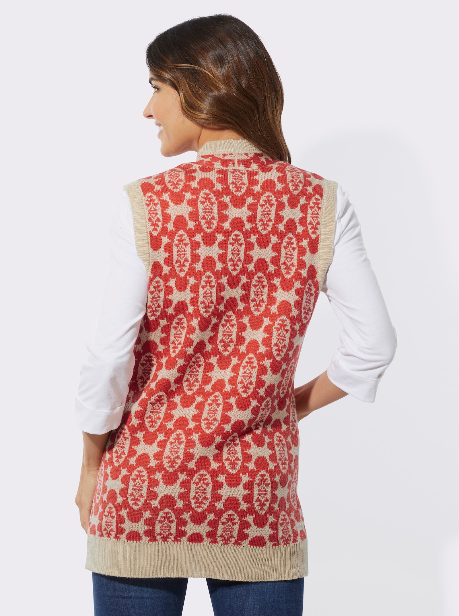 Strickweste aus Jacquard-Strick - terra-sand
