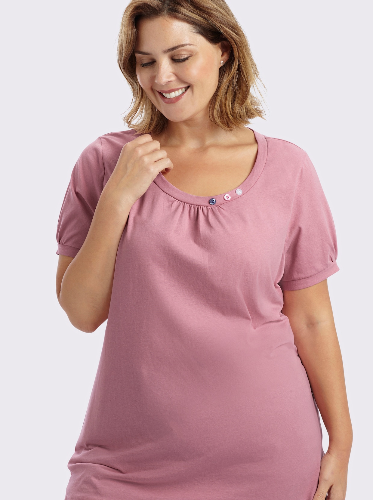 Longshirt mit gerafftem Ausschnitt - altrosa