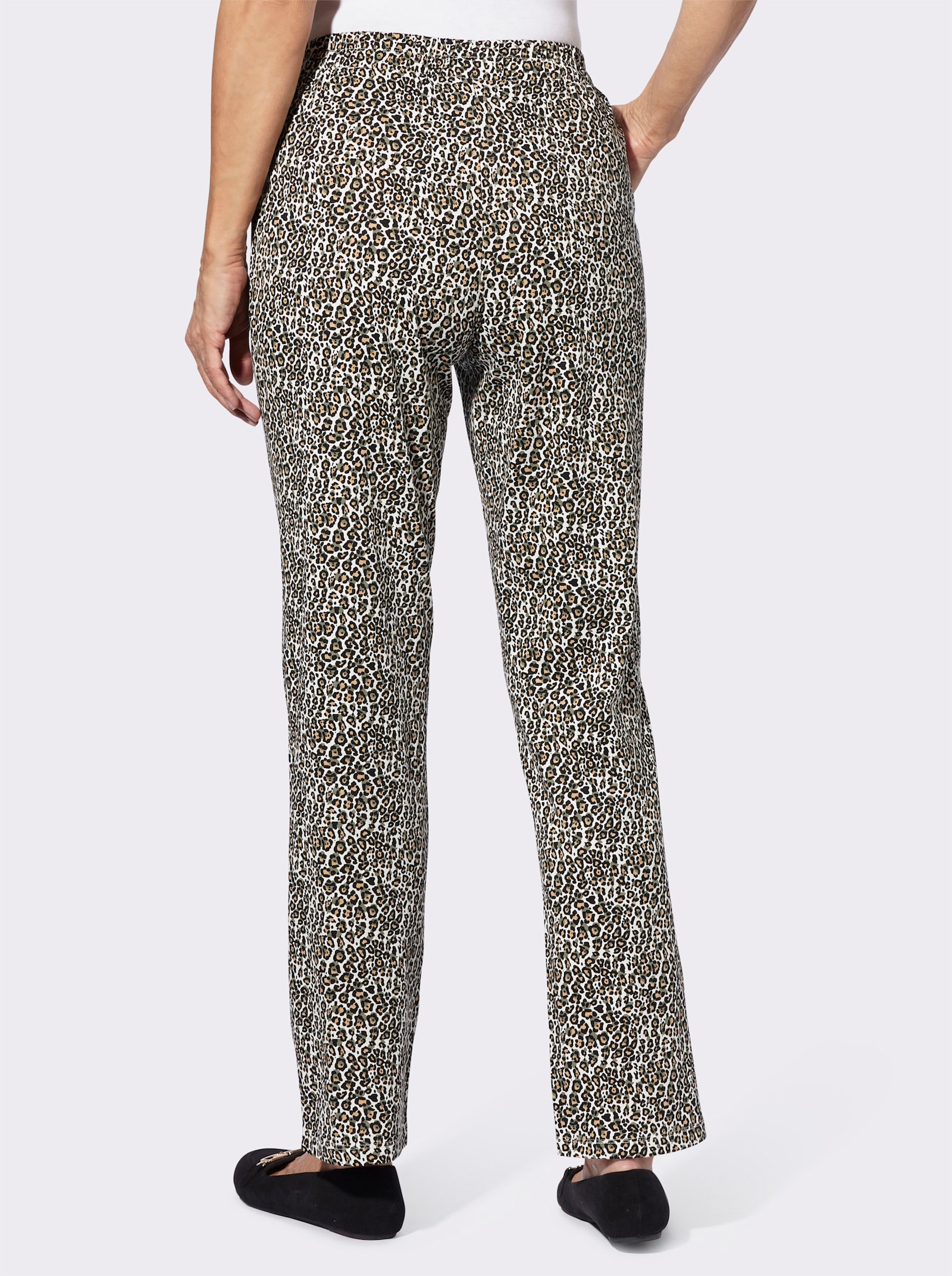 Vrijetijdsbroek met luipaardmotief - champagne/kaki bedrukt