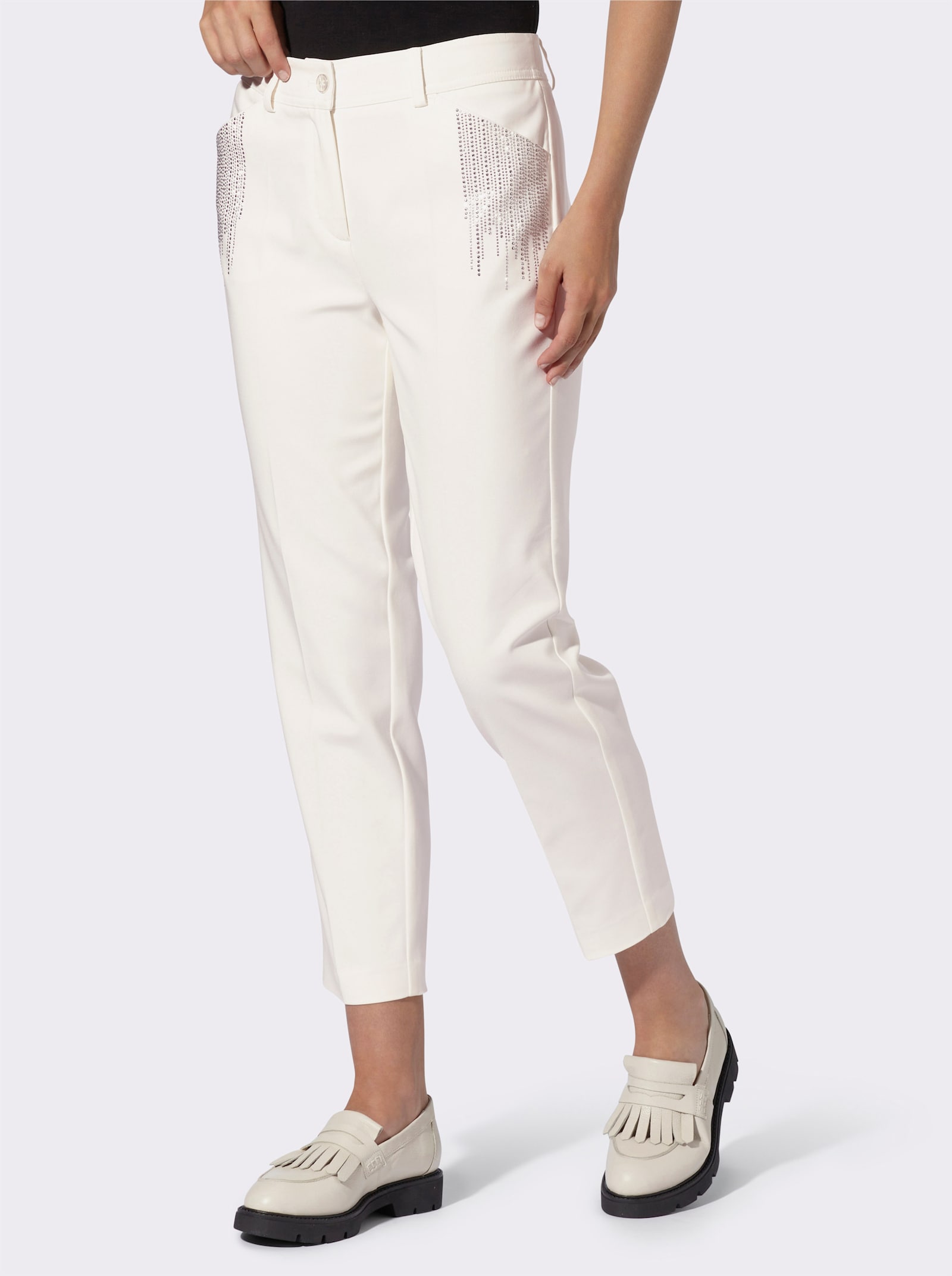 heine Bügelfaltenhose mit Glitzersteinchen - ecru