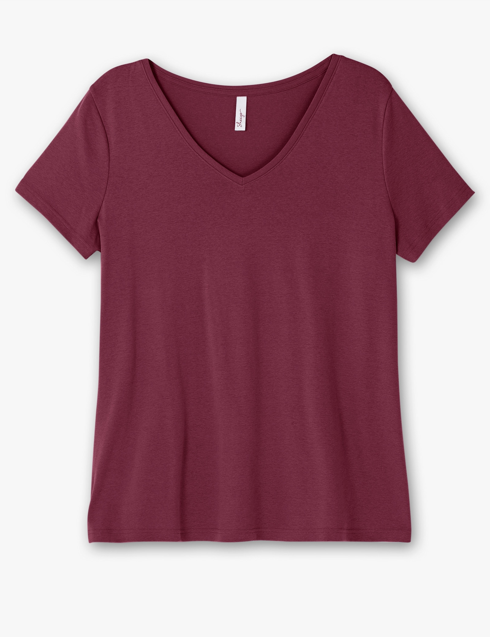 sheego T-Shirt mit V-Ausschnitt, Rippqualität - bordeaux