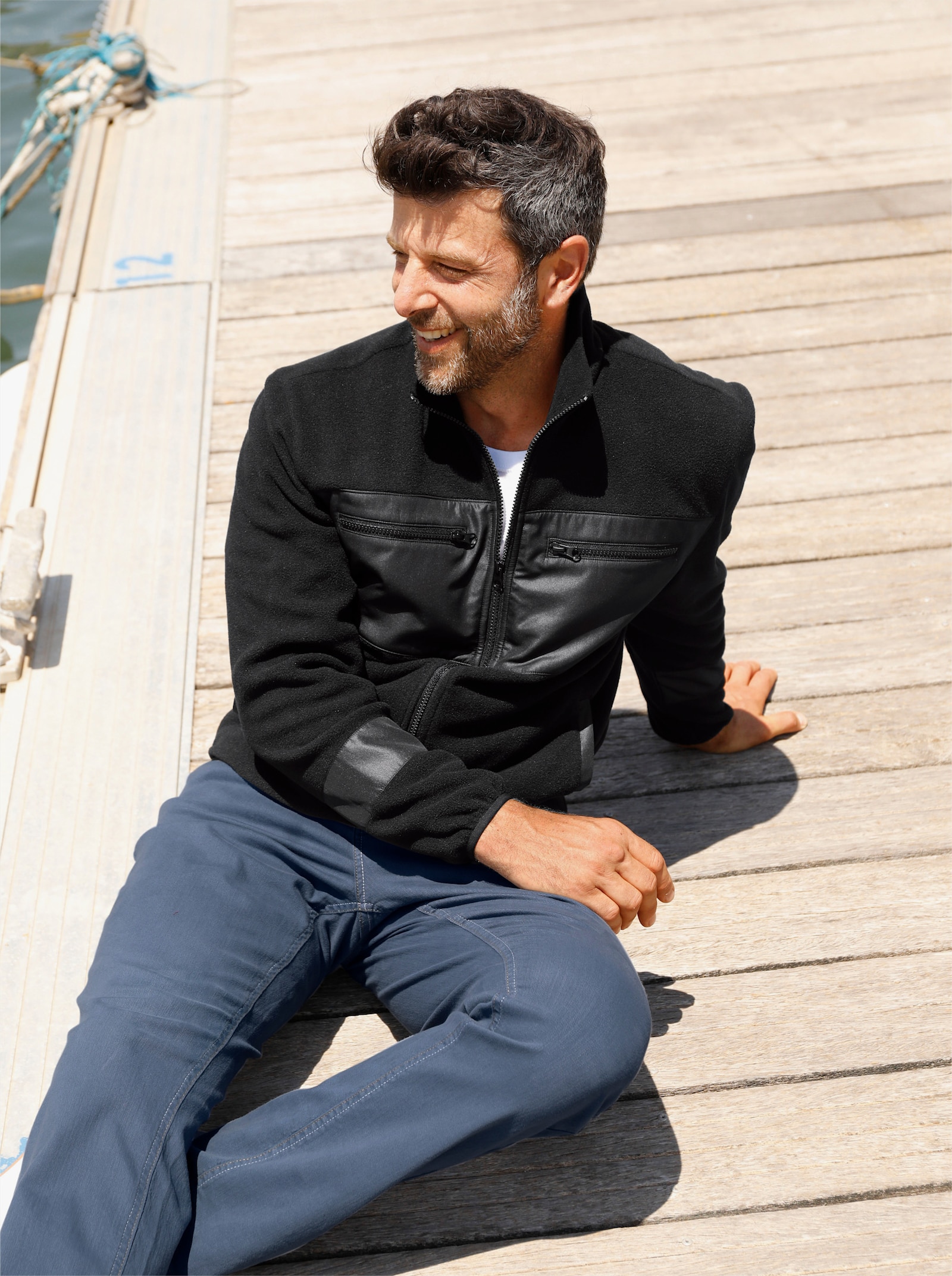 Marco Donati Fleecejacke mit 4 Taschen - schwarz