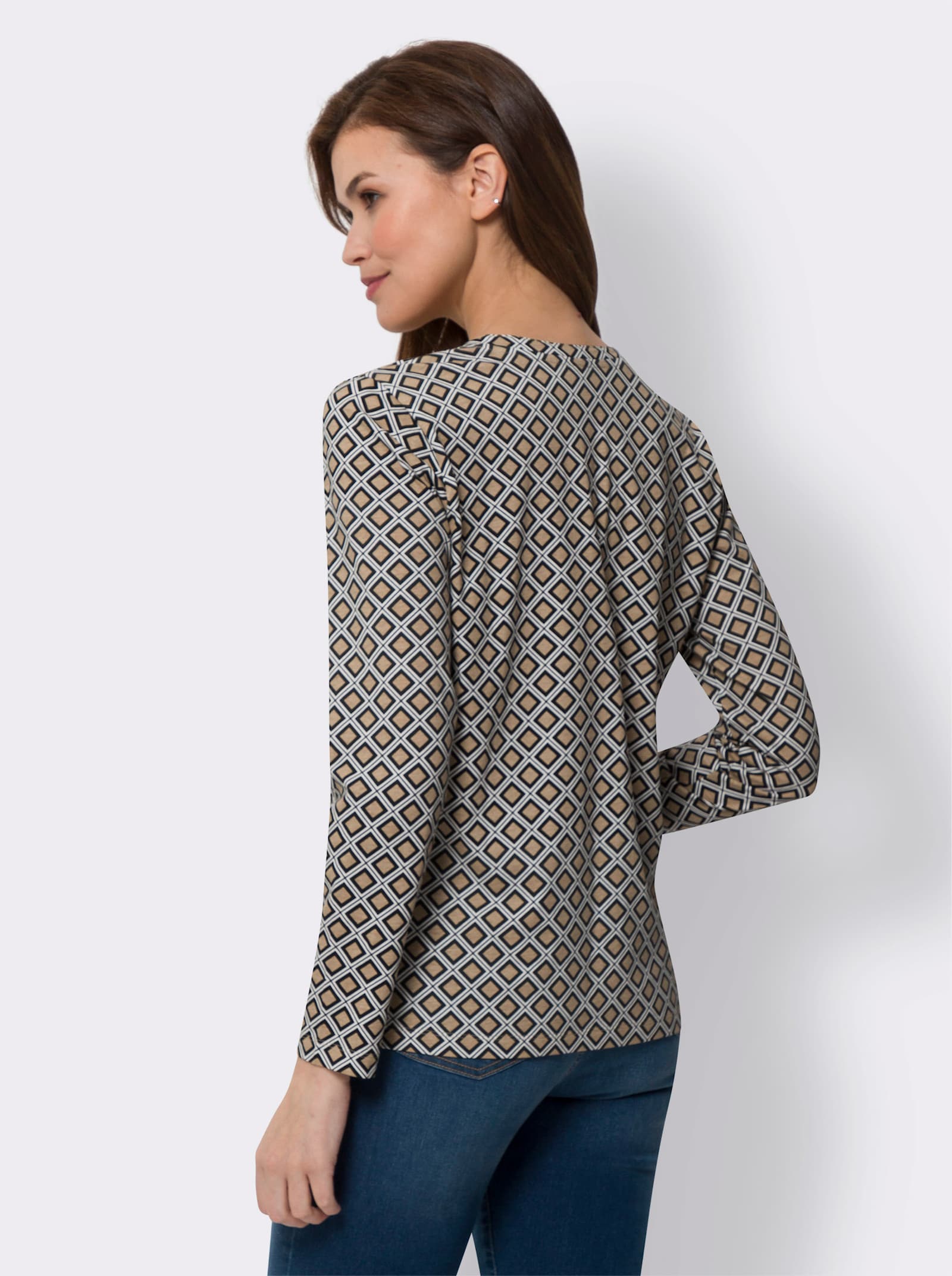 heine Shirt met lange mouwen en minimalistische print - zwart/beige geprint