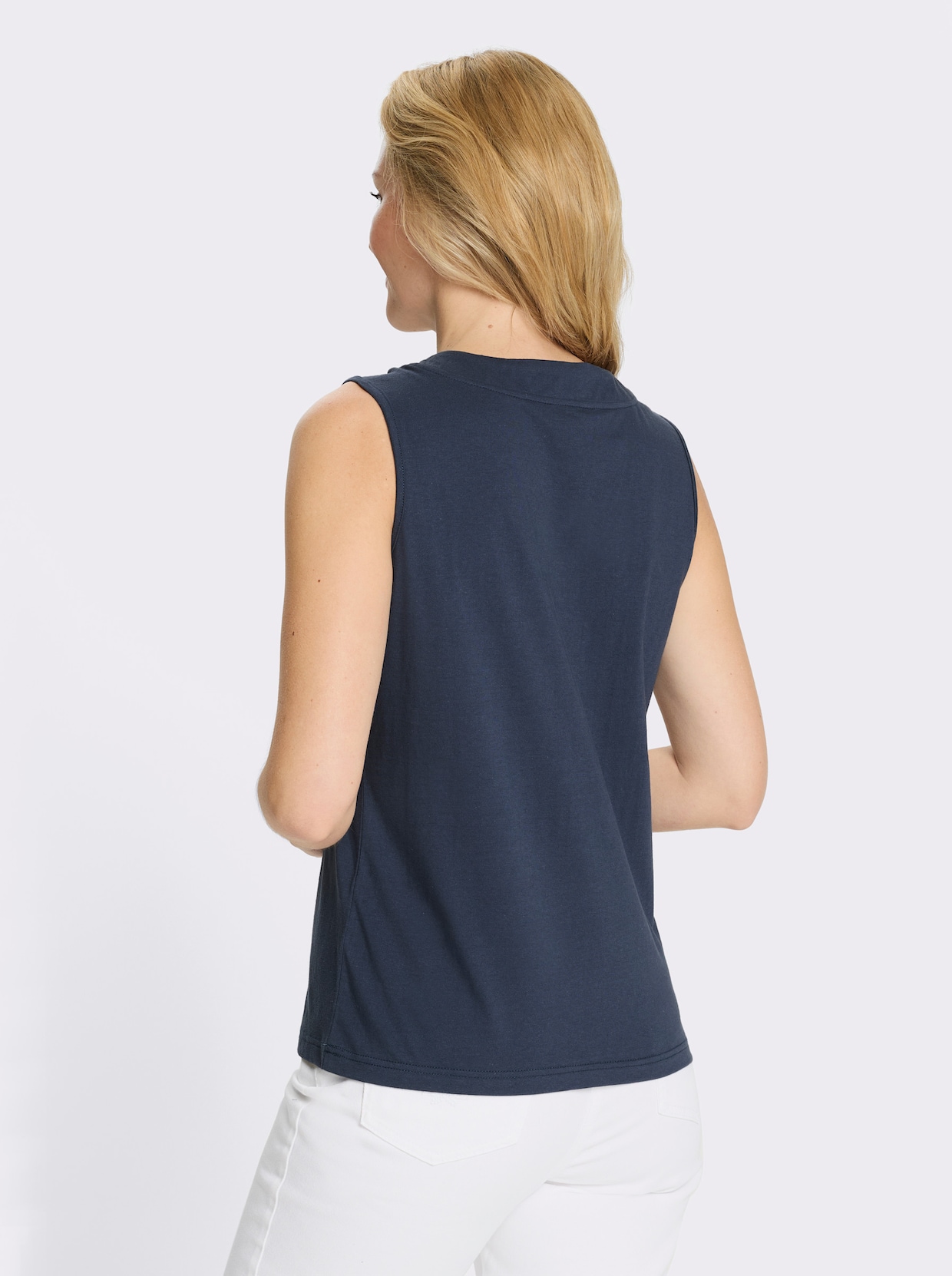 Shirttop mit Bindeband am Ausschnitt - dunkelblau