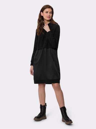 heine Shirtkleid mit Kapuze, 2-in-1-Optik - schwarz