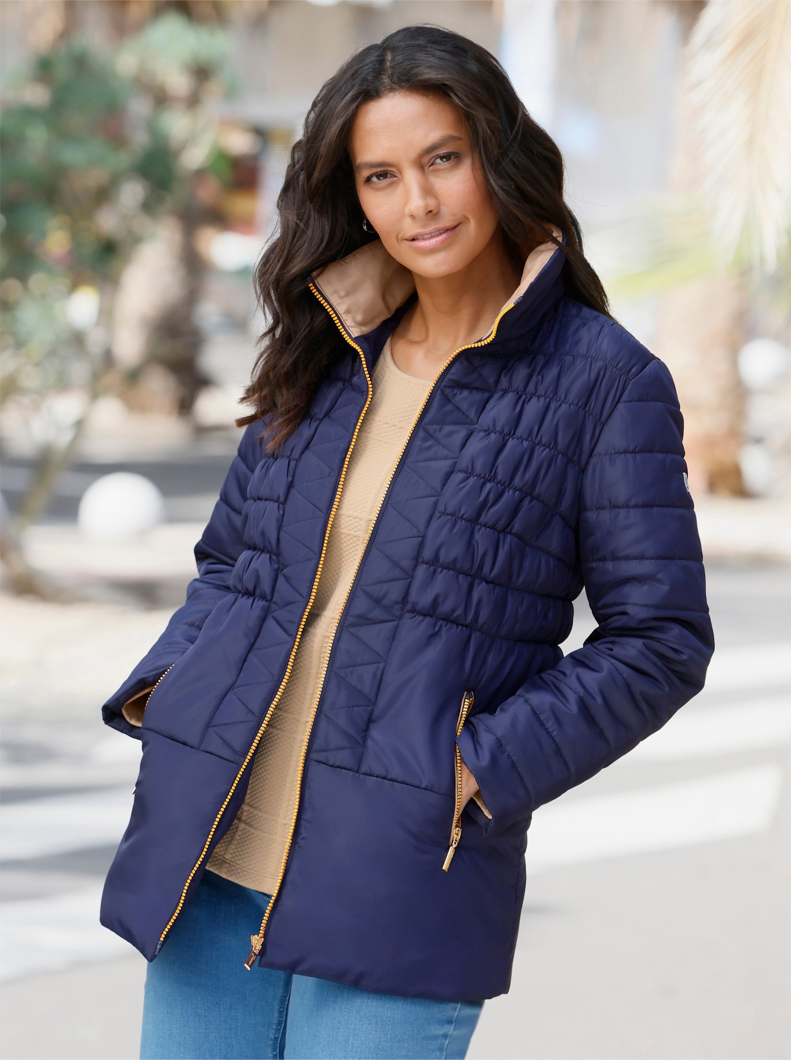 Gewatteerde jas met zigzagpatroon - marine