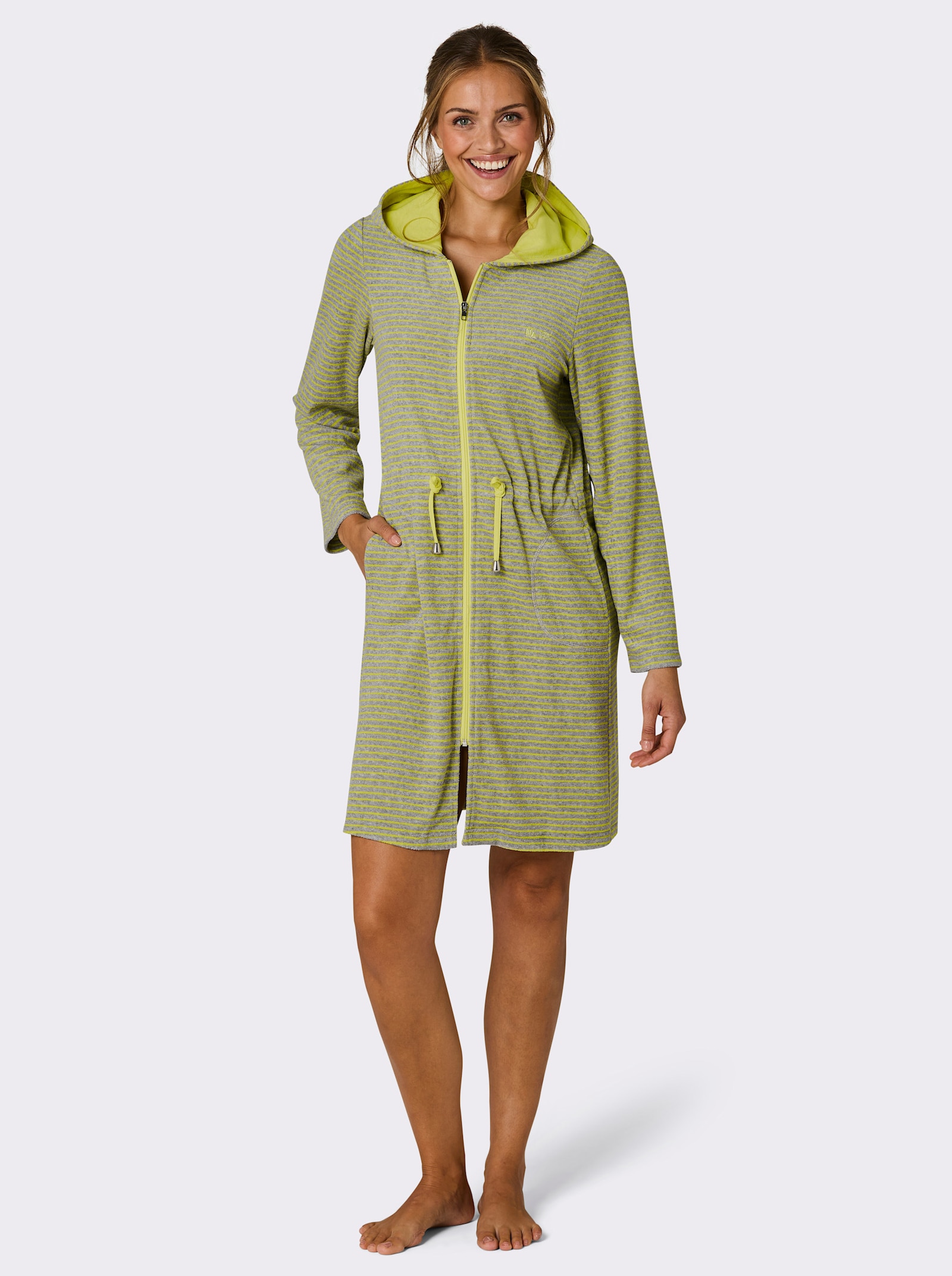 feel good Peignoir - gris chiné-citron vert