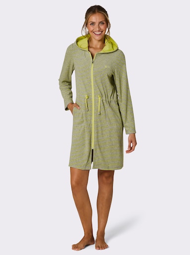 feel good Bademantel - grau-meliert-limone