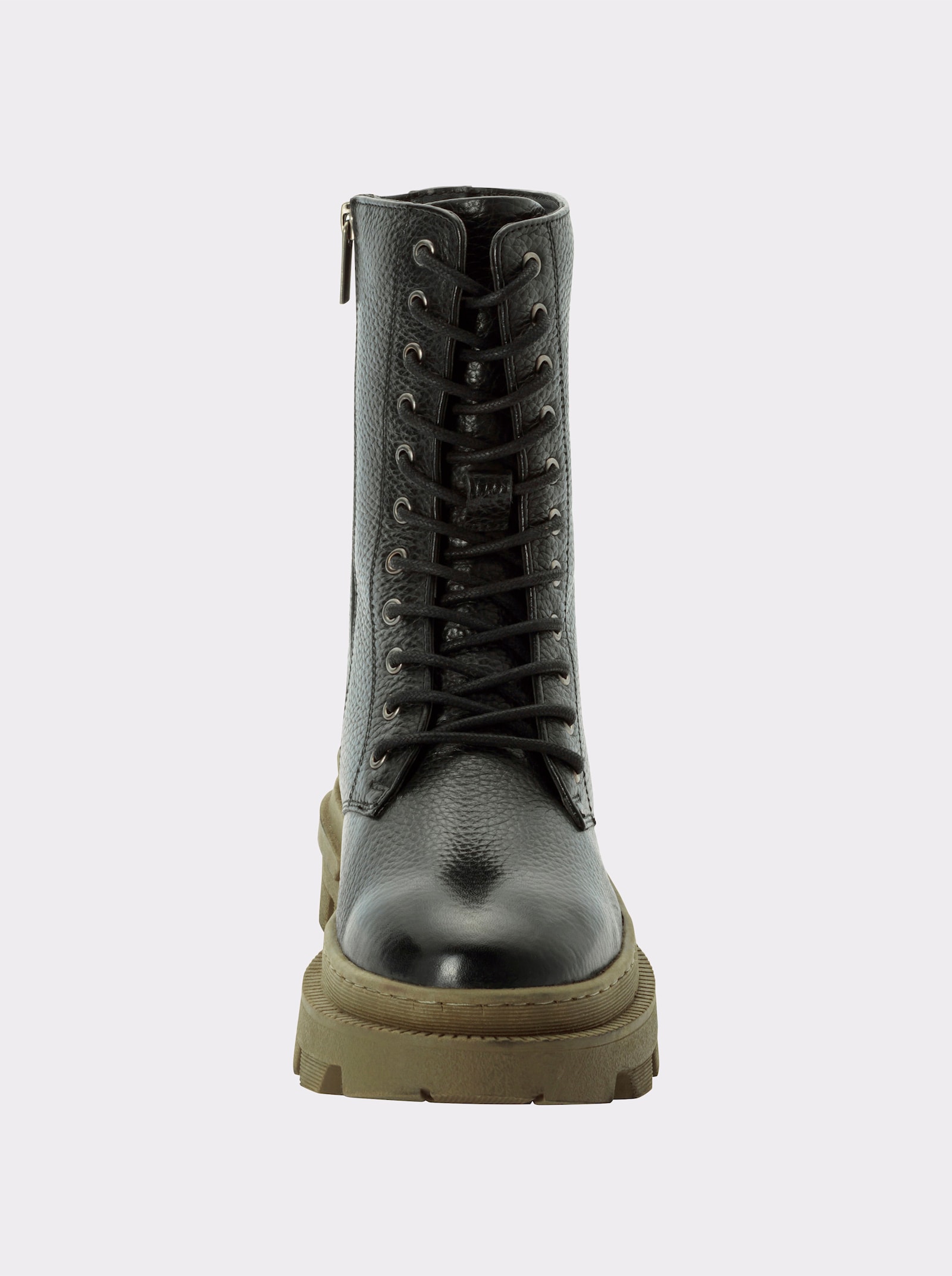 sheego Stiefelette mit Schnürung - schwarz-khaki