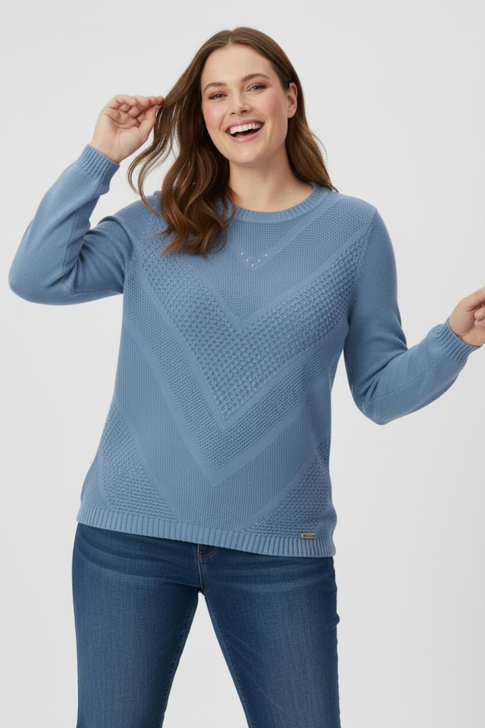Langarm-Pullover mit Metallplättchen-Applikationen - mittelblau